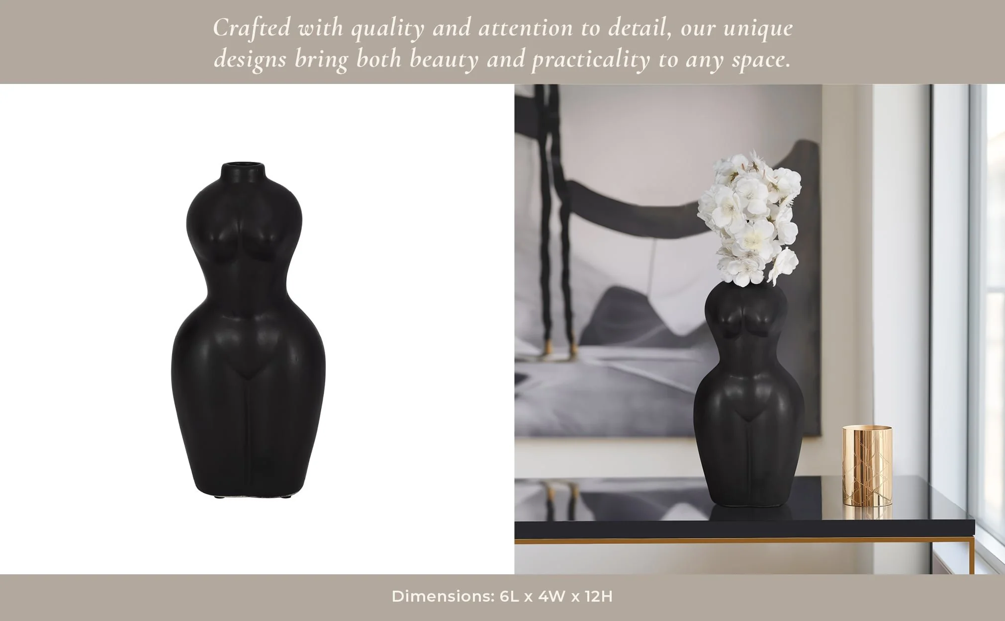 Dol, 12"h Torso Vase, Black - Image 12