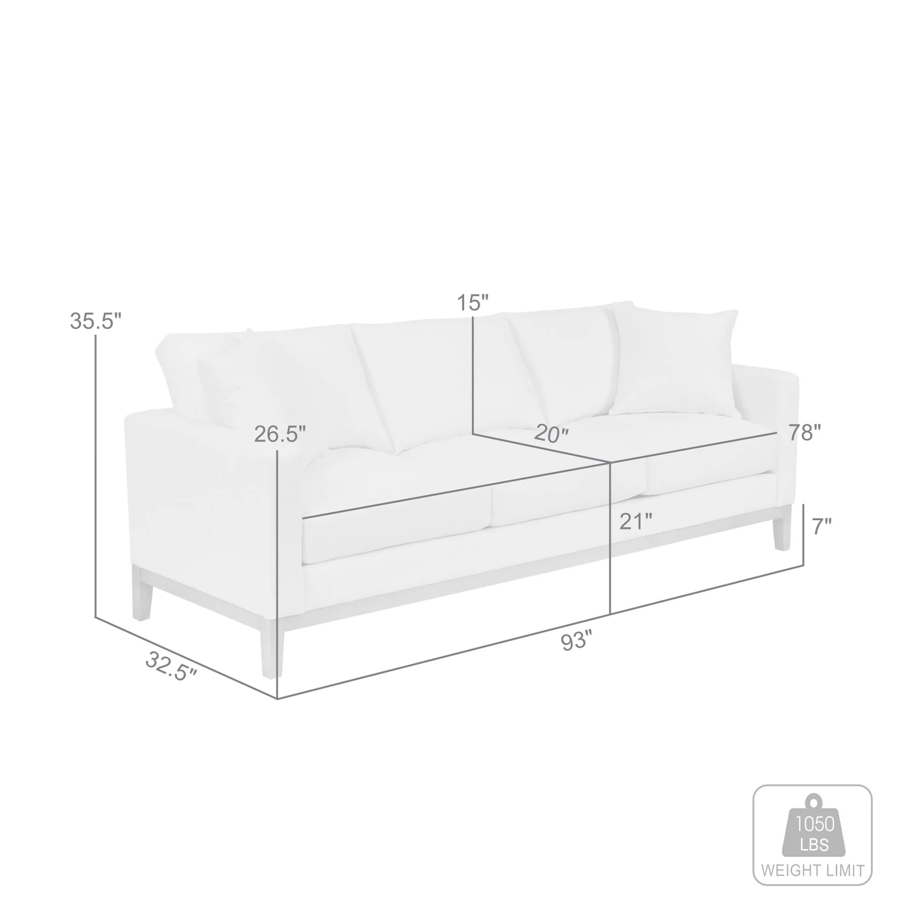 Donna 93" Upholstered Sofa in Platinum Gray - Image 7