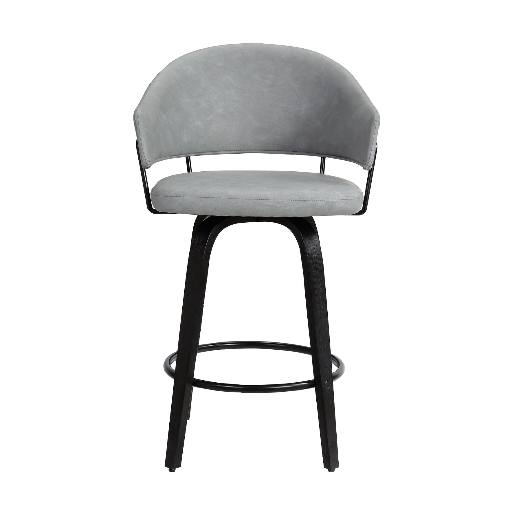 Doral 26" Light Gray Faux Leather Barstool in Black Powder Coated Finish and Black Brushed Wood - Image 2