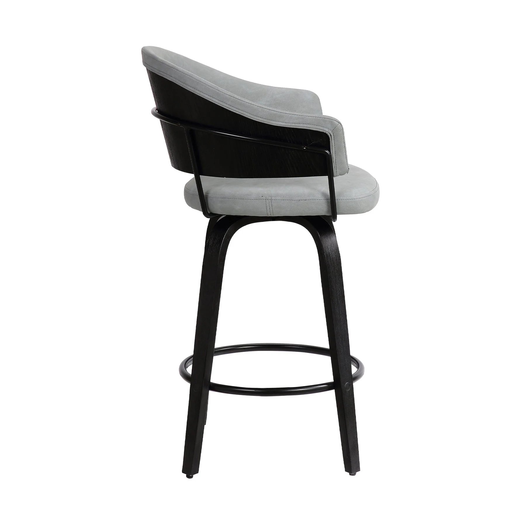 Doral 26" Light Gray Faux Leather Barstool in Black Powder Coated Finish and Black Brushed Wood - Image 3