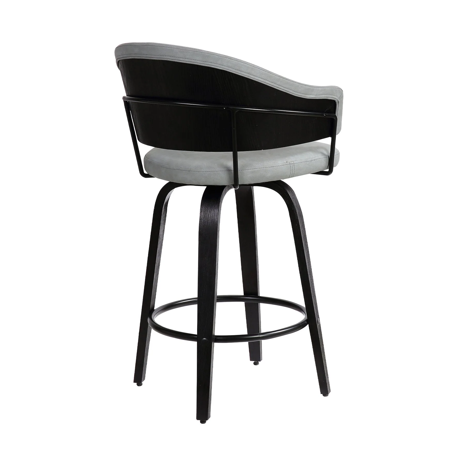 Doral 26" Light Gray Faux Leather Barstool in Black Powder Coated Finish and Black Brushed Wood - Image 4