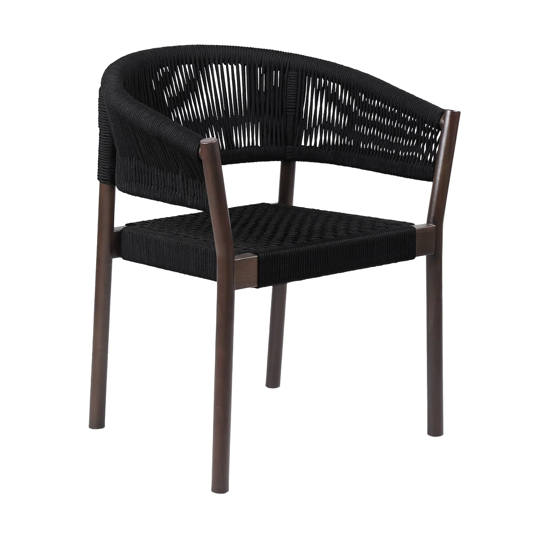 Doris Outdoor Patio Dining Chair in Dark Eucalyptus Wood with Black Rope - Set of 2 - Image 2