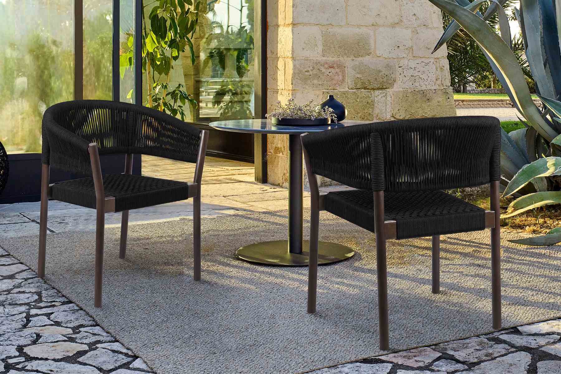 Doris Outdoor Patio Dining Chair in Dark Eucalyptus Wood with Black Rope - Set of 2 - Image 9
