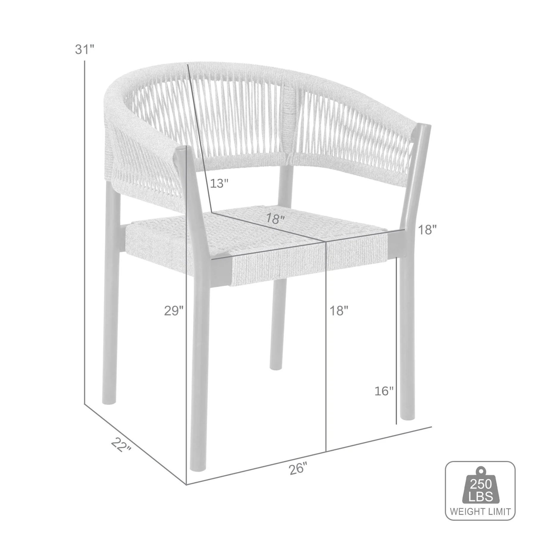 Doris Outdoor Patio Dining Chair in Dark Eucalyptus Wood with Truffle Rope - Set of 2 - Image 12