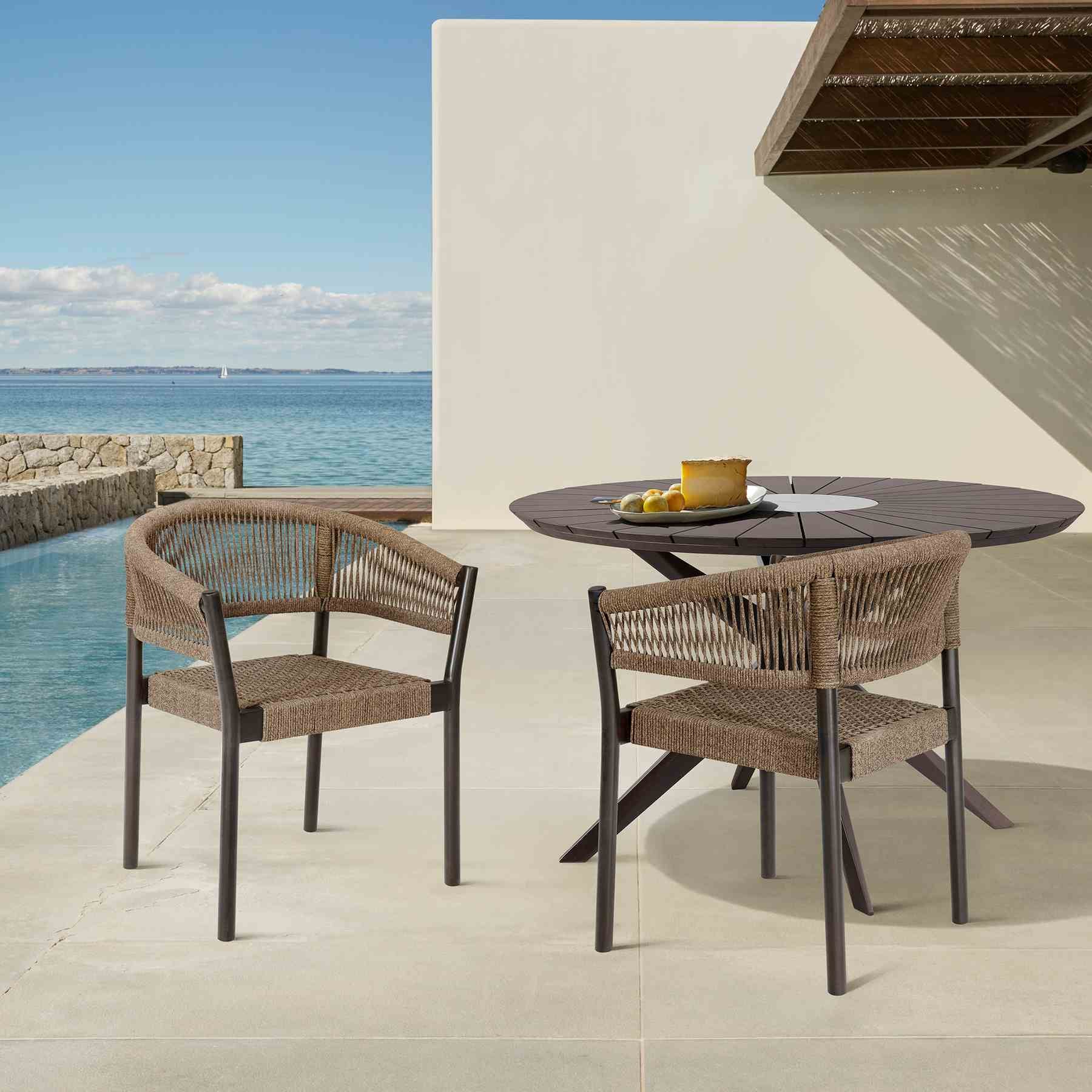 Doris Outdoor Patio Dining Chair in Dark Eucalyptus Wood with Truffle Rope - Set of 2 - Image 13