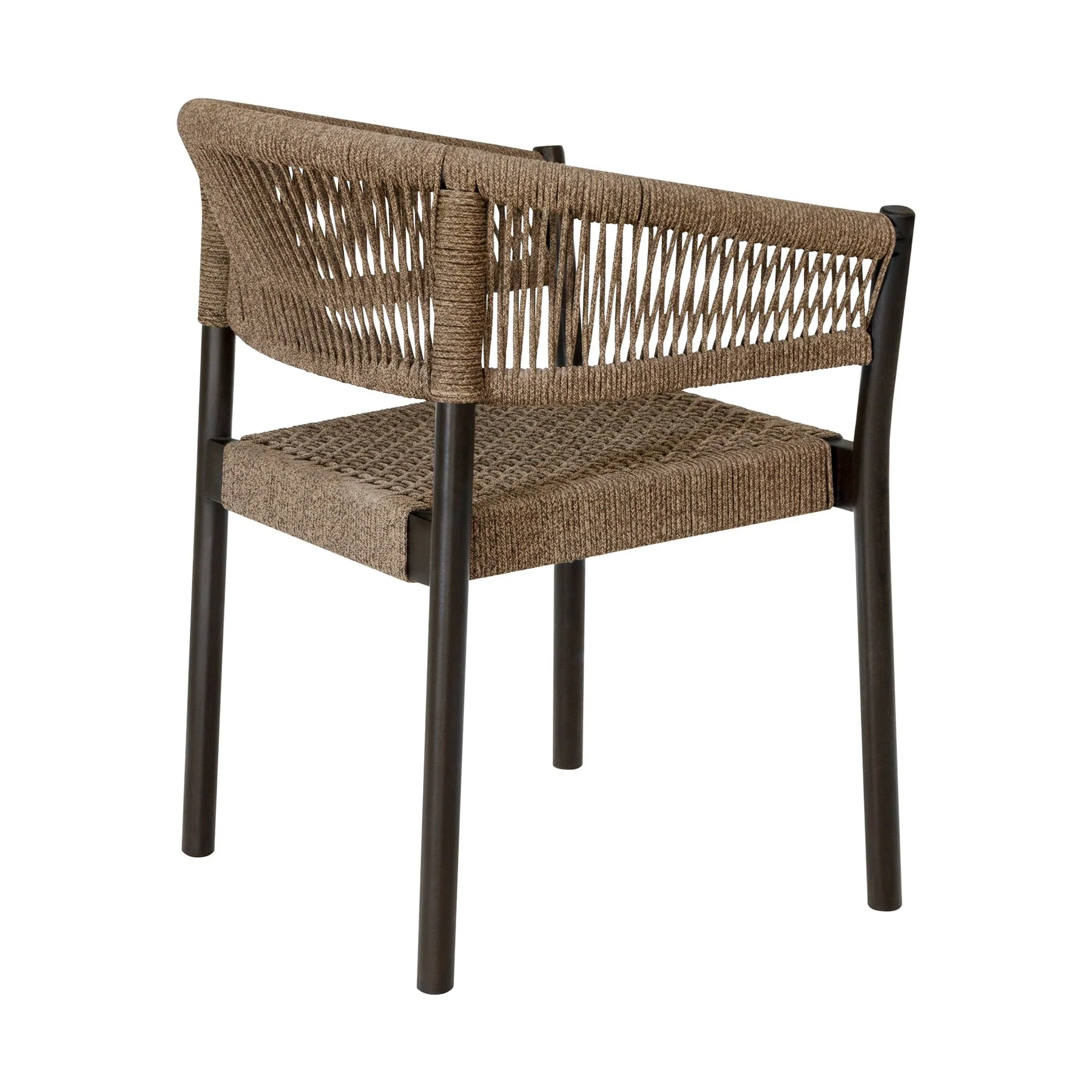 Doris Outdoor Patio Dining Chair in Dark Eucalyptus Wood with Truffle Rope - Set of 2 - Image 5