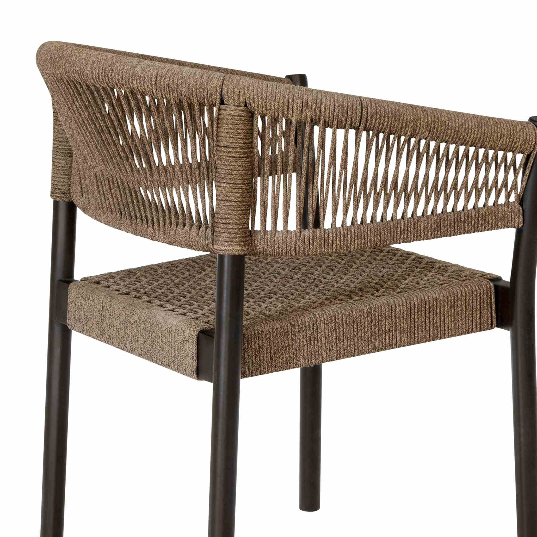 Doris Outdoor Patio Dining Chair in Dark Eucalyptus Wood with Truffle Rope - Set of 2 - Image 8