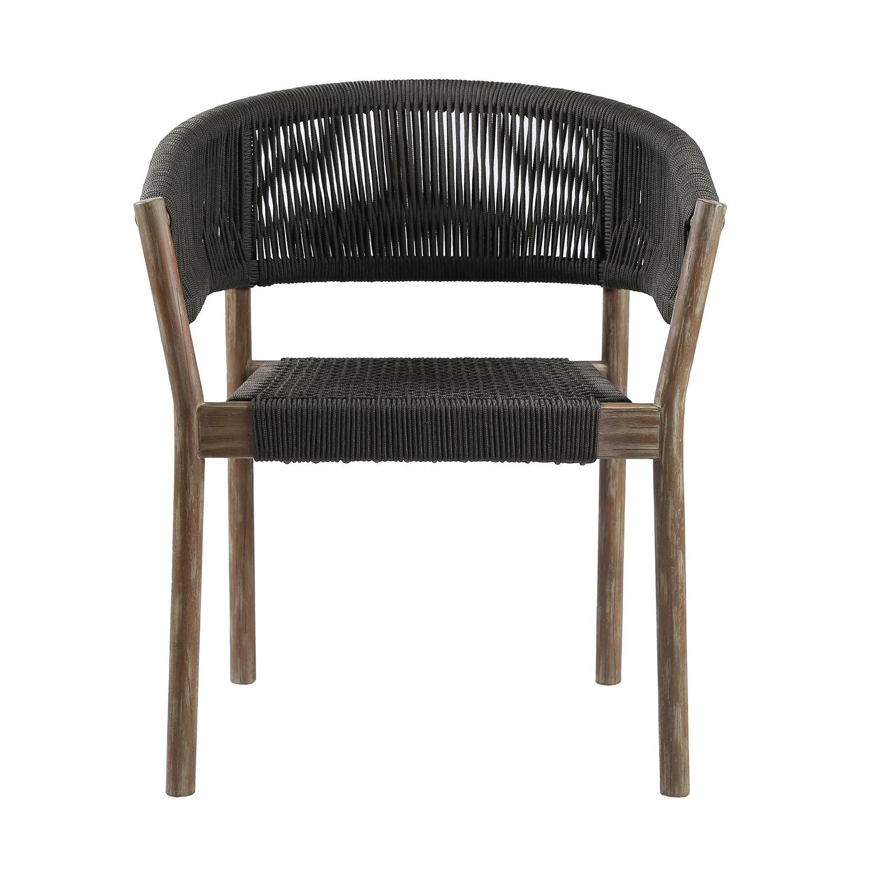 Doris Outdoor Patio Dining Chair in Light Eucalyptus Wood with Charcoal Rope - Set of 2 - Image 4