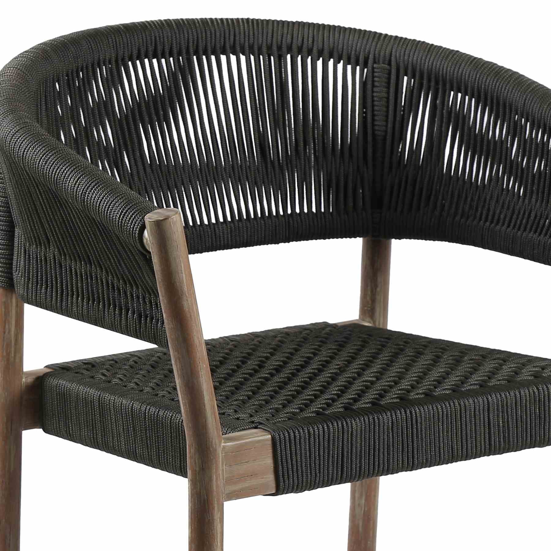Doris Outdoor Patio Dining Chair in Light Eucalyptus Wood with Charcoal Rope - Set of 2 - Image 5