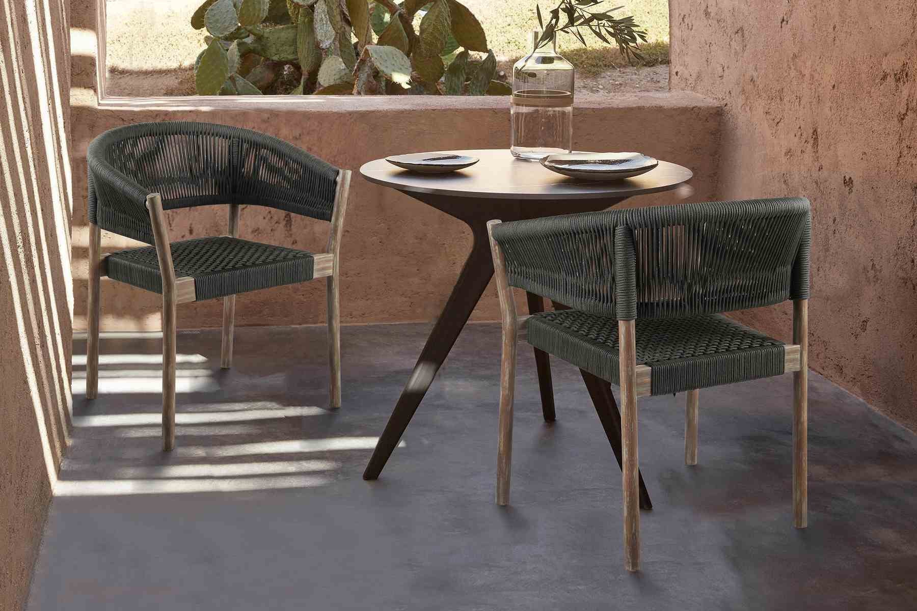 Doris Outdoor Patio Dining Chair in Light Eucalyptus Wood with Charcoal Rope - Set of 2 - Image 9