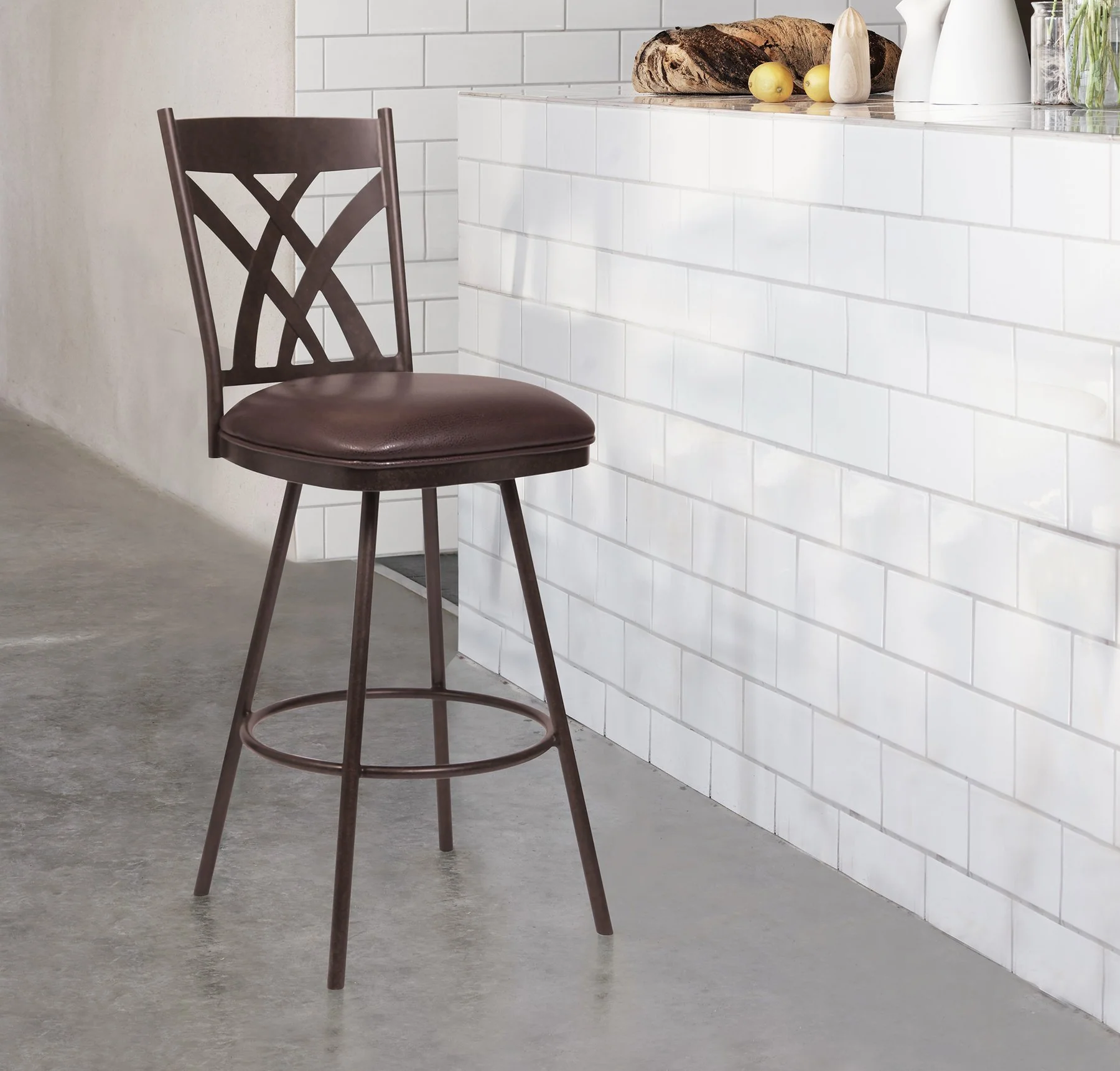 Dover 26" Counter Height Barstool in Auburn Bay and Brown Faux Leather - Image 6
