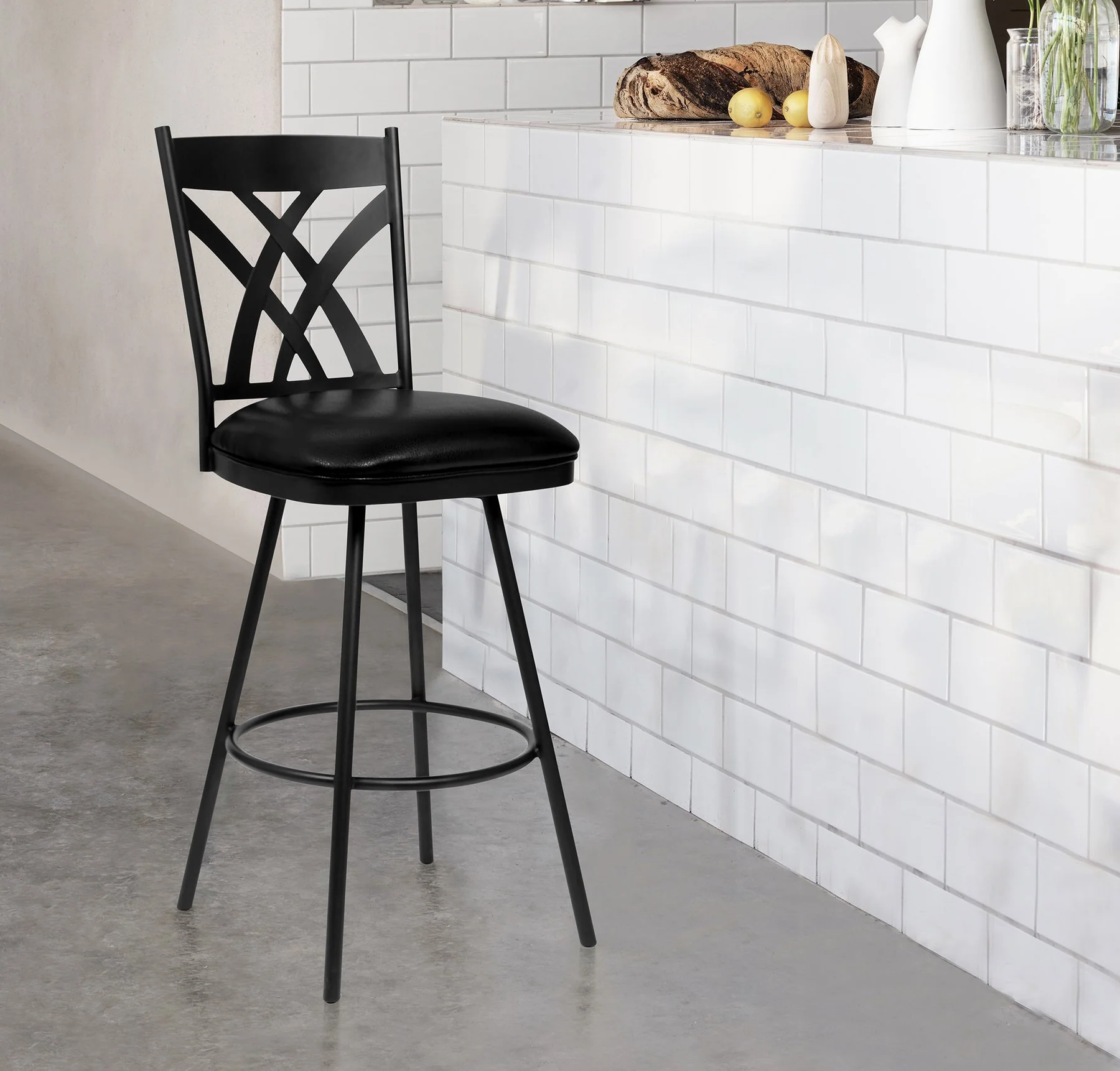 Dover 26" Counter Height Barstool in Matte Black Finish and Black Faux Leather - Image 6
