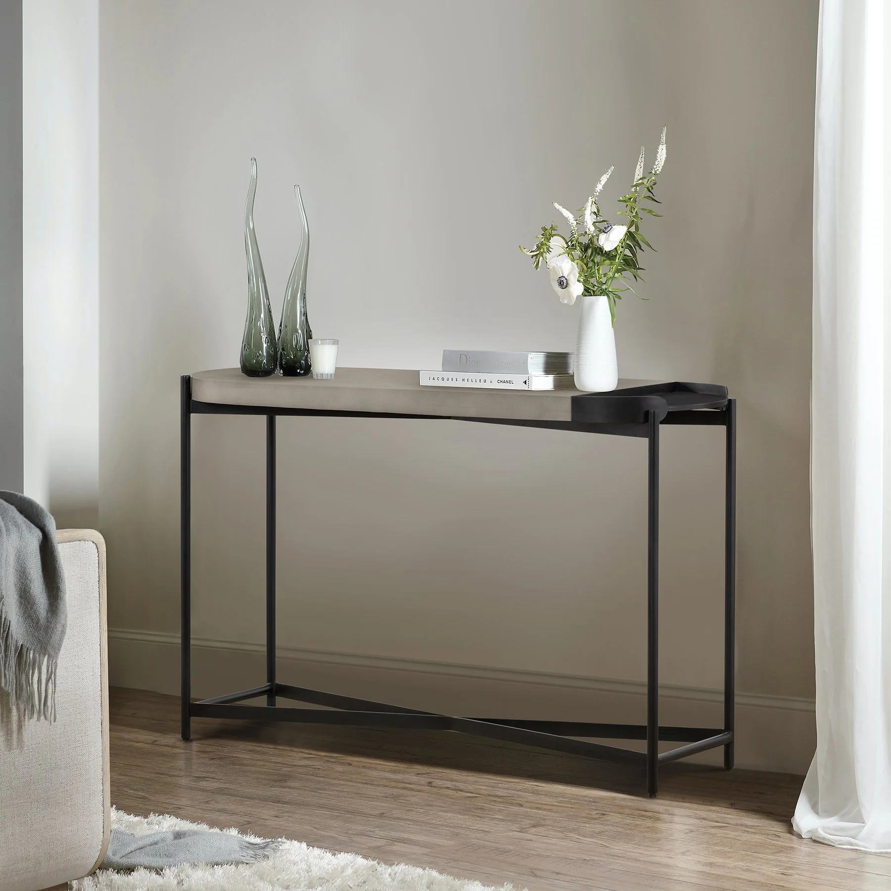Dua Concrete and Black Metal Modern Console Table - Image 7