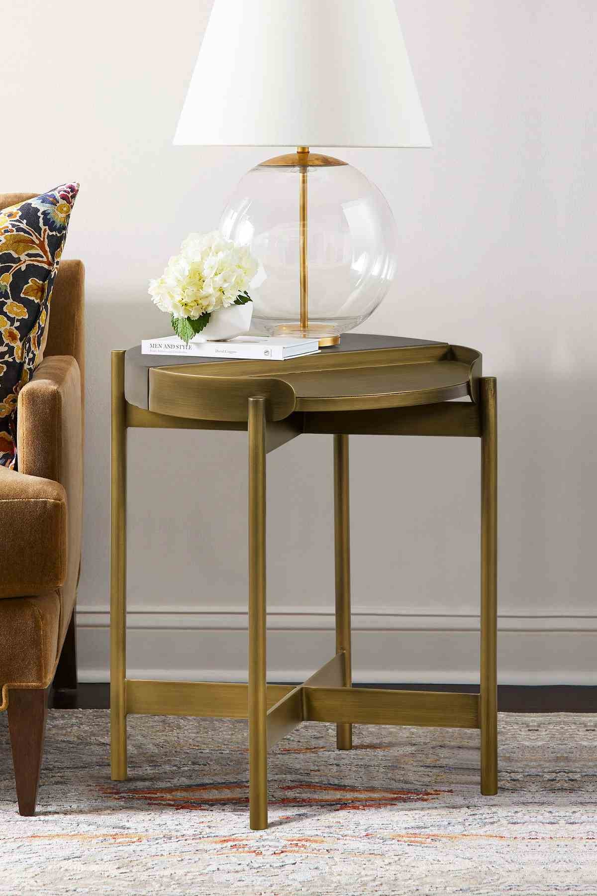 Dua Gray Concrete End Table with Antique Brass - Image 8