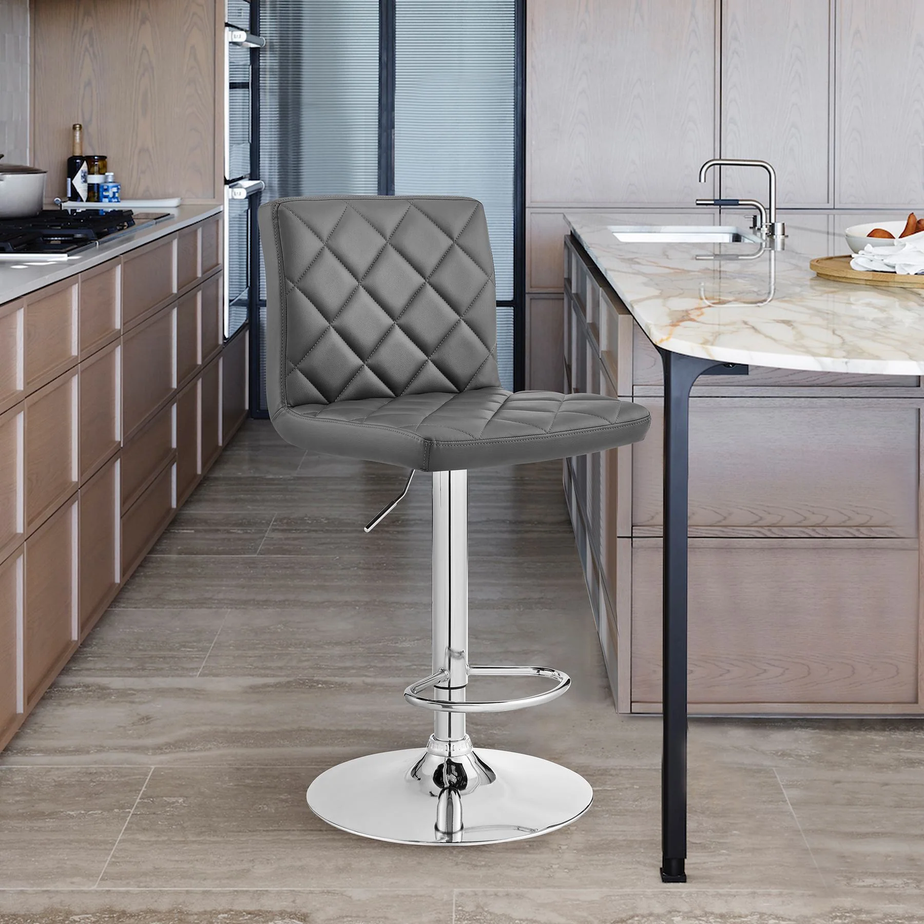 Duval Adjustable Gray Faux Leather and Charcoal Swivel Barstool - Image 9