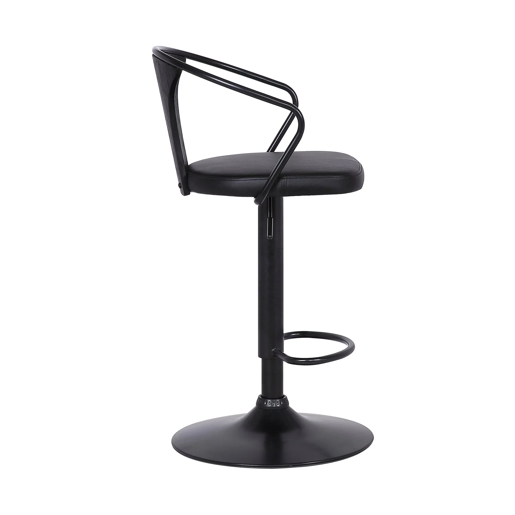 Eagle Adjustable Height Swivel Black Faux Leather and Black Wood Bar Stool with Black Metal Base - Image 3