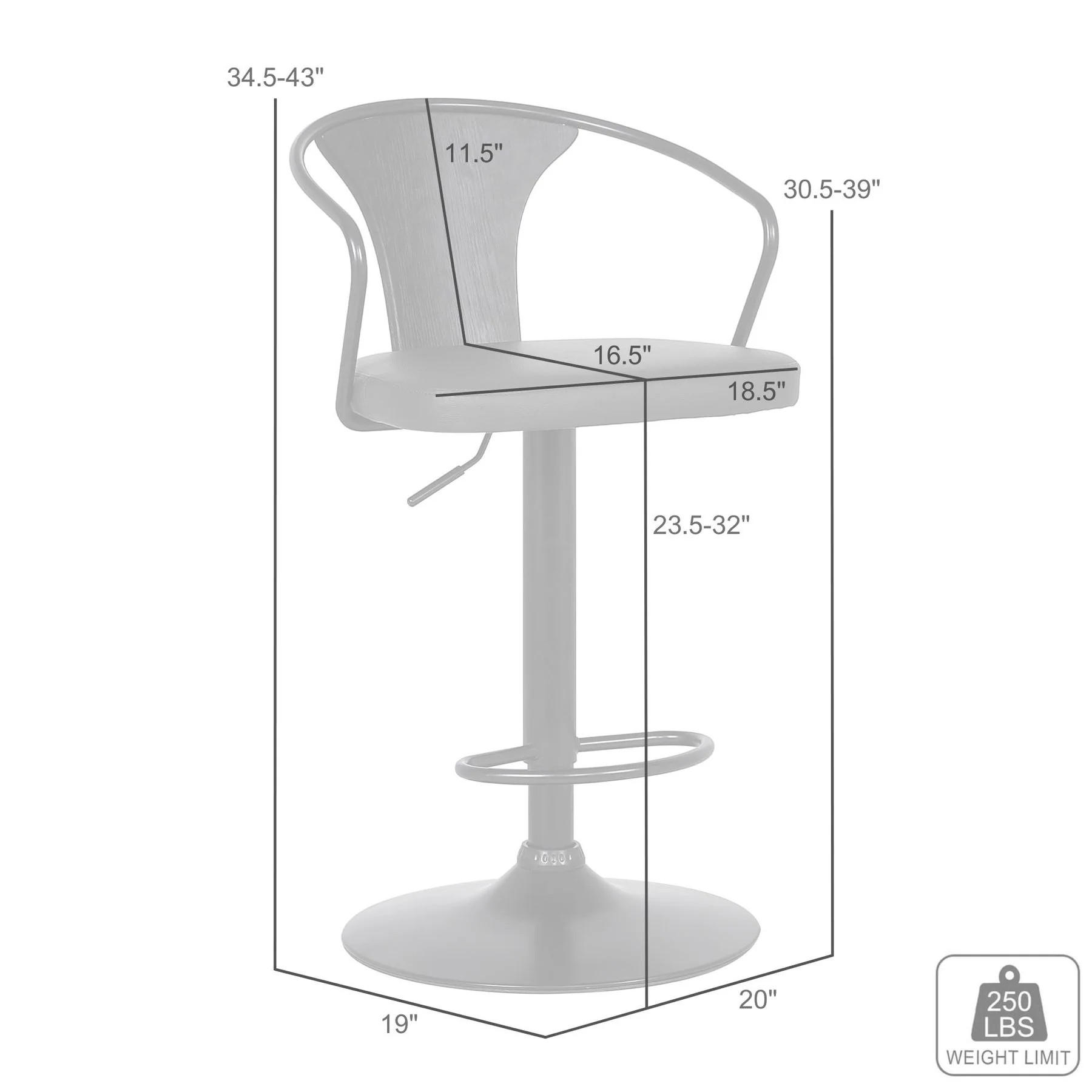 Eagle Adjustable Height Swivel Black Faux Leather and Black Wood Bar Stool with Black Metal Base - Image 6