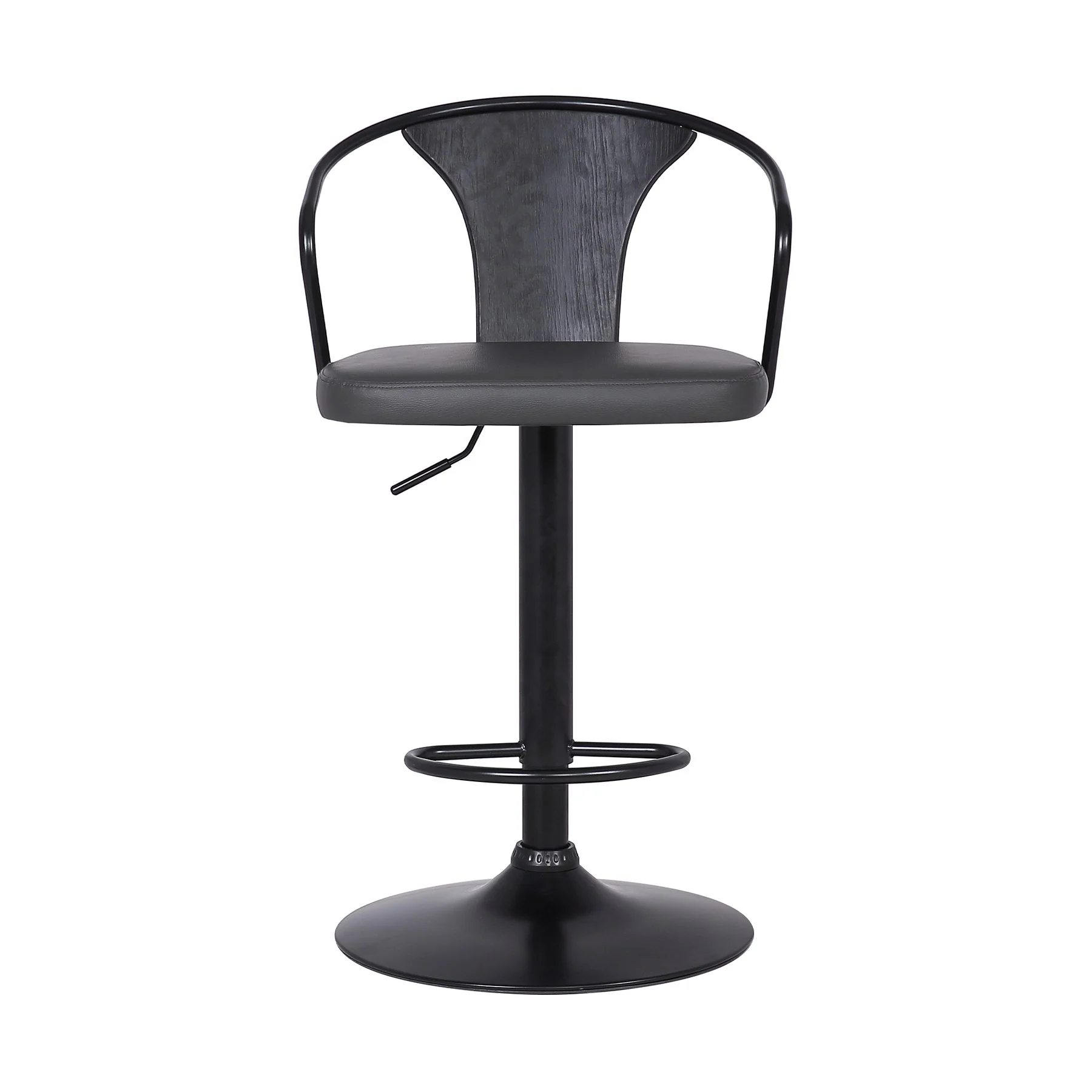 Eagle Adjustable Height Swivel Gray Faux Leather and Black Wood Bar Stool with Black Metal Base - Image 2