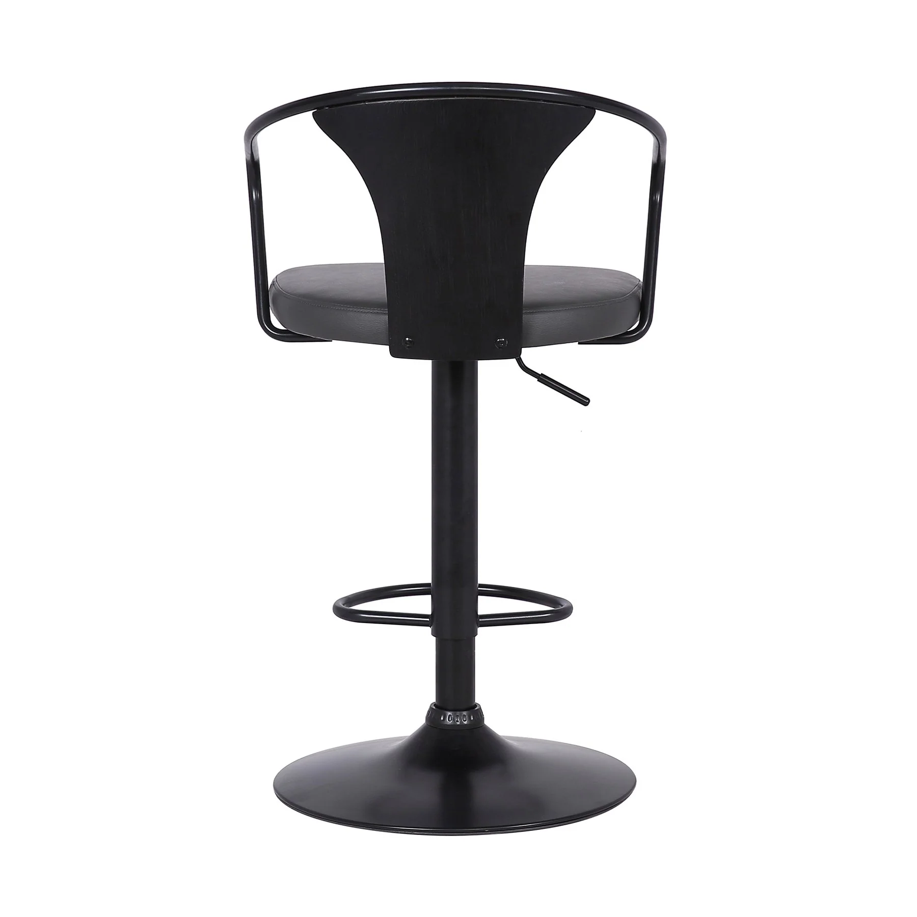 Eagle Adjustable Height Swivel Gray Faux Leather and Black Wood Bar Stool with Black Metal Base - Image 4