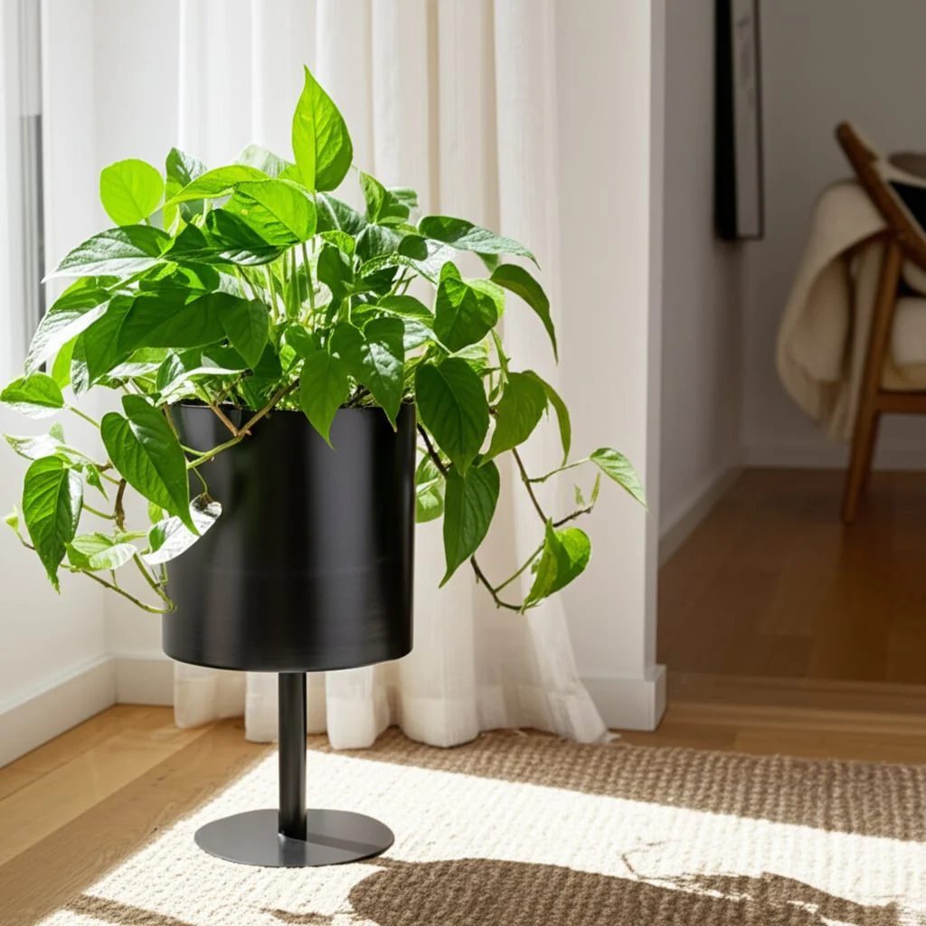 Ec Metal,8",flat Round Base Planter,black - Image 8