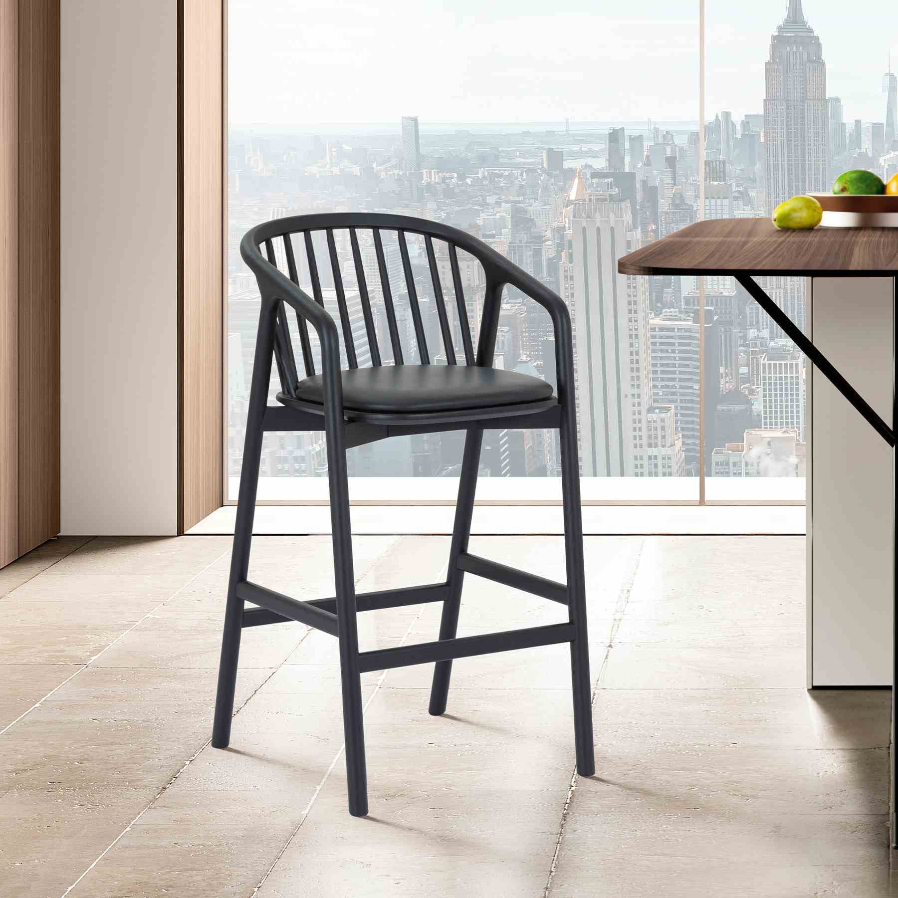 Echo Black Oak Wood and Faux Leather Counter Stool - Image 12