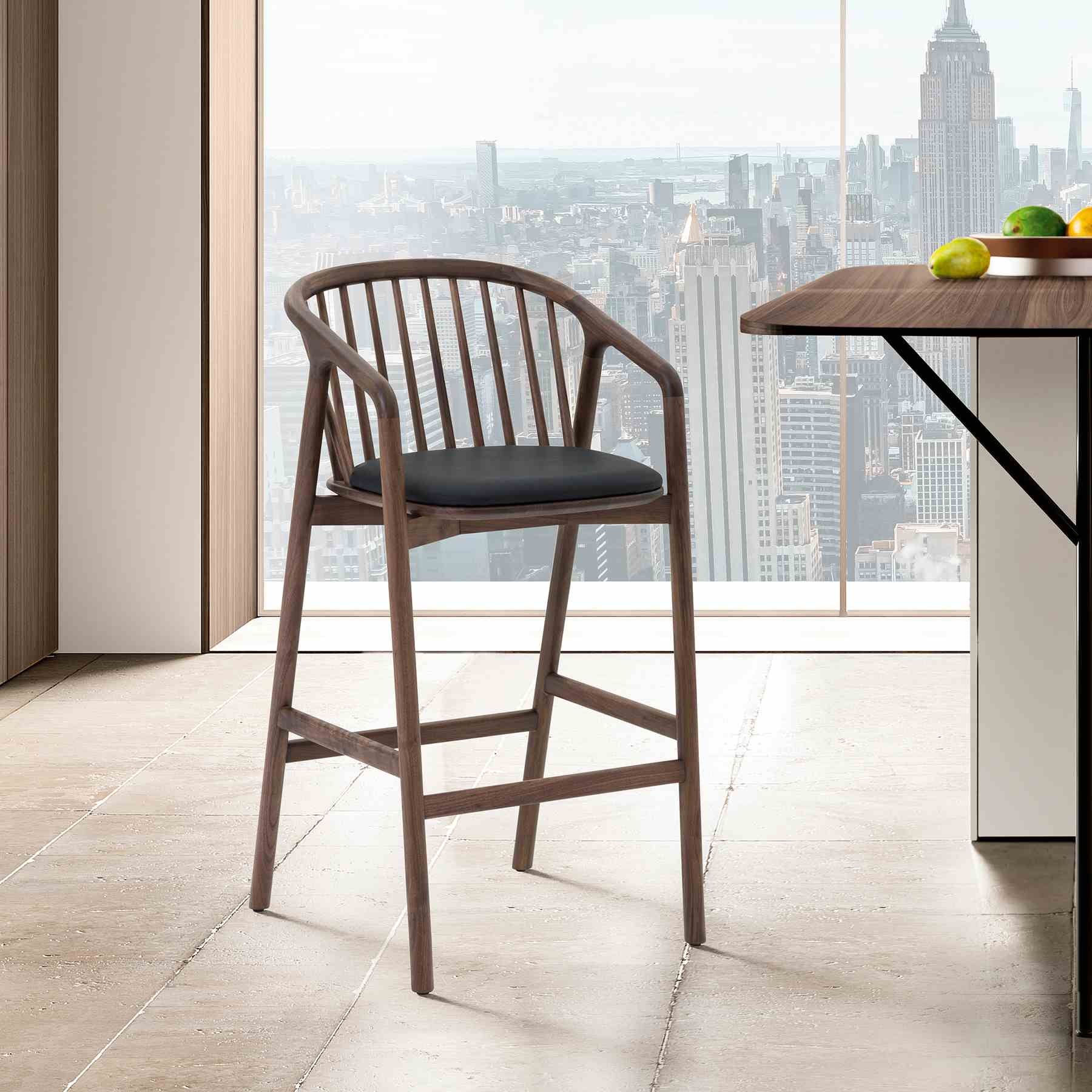 Echo Walnut Wood and Black Faux Leather Counter Stool - Image 12