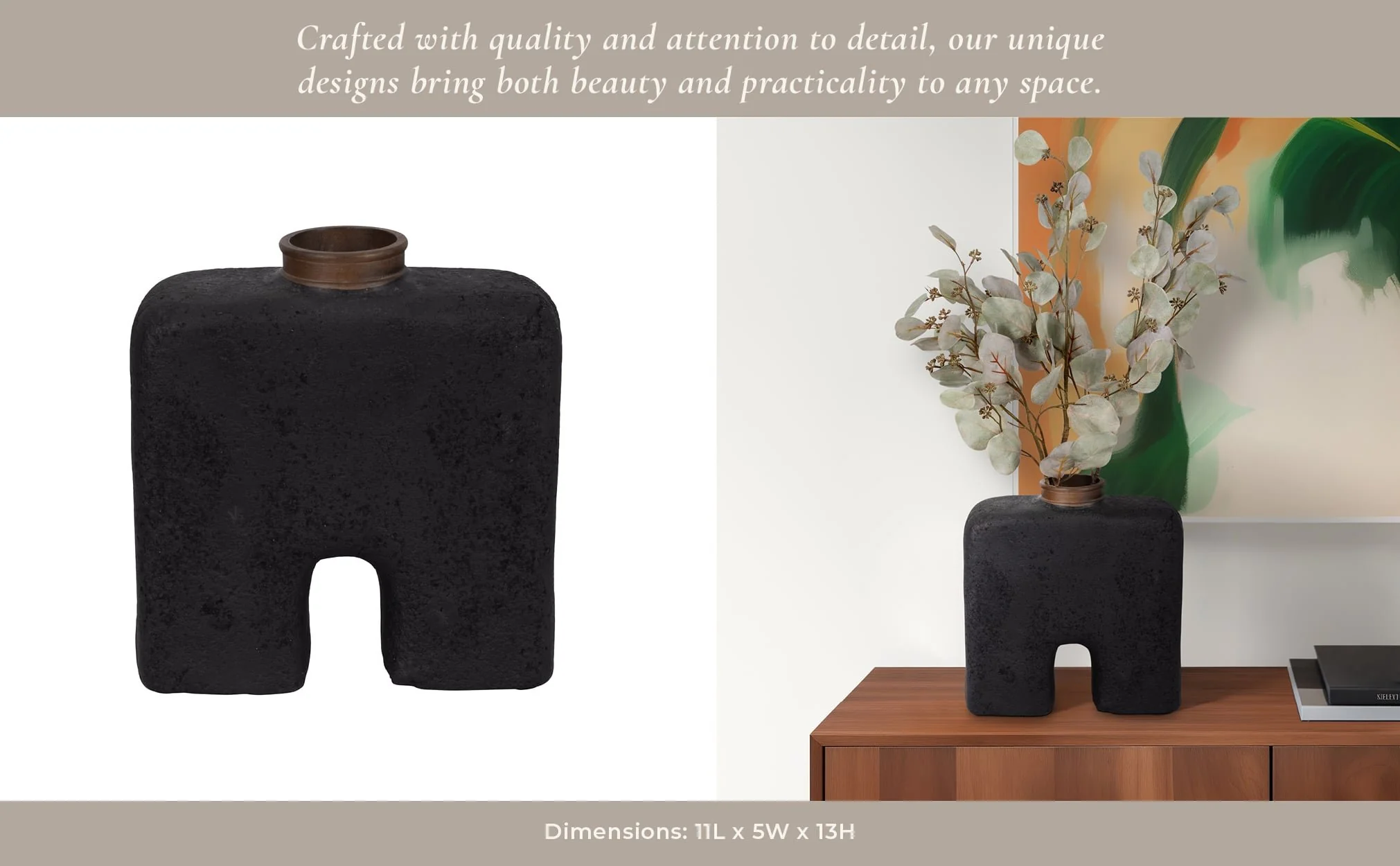 Ecomix, 13"h Abstract Vase, Black - Image 13