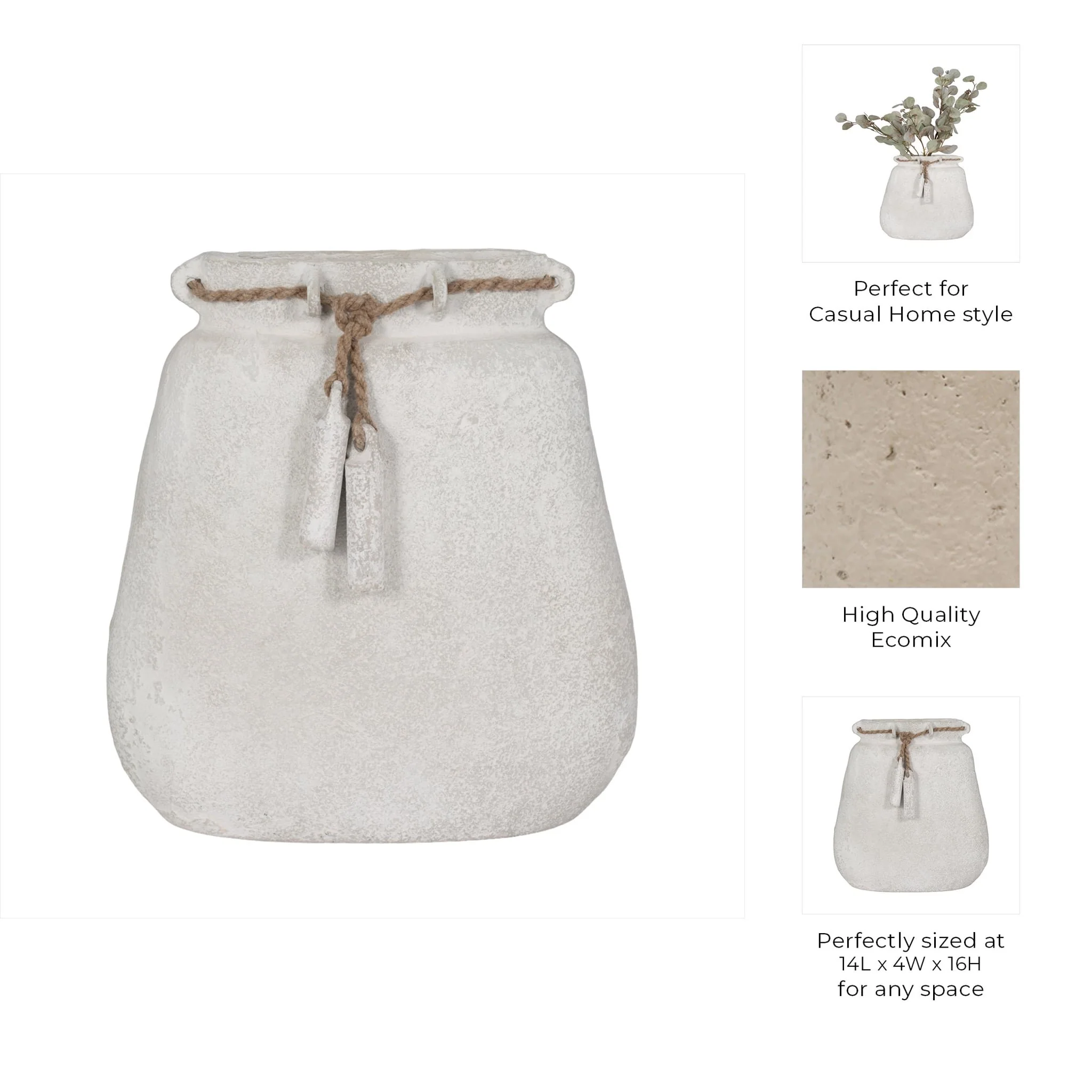 Ecomix, 16"h Vase W/ Jute Detail, White - Image 10