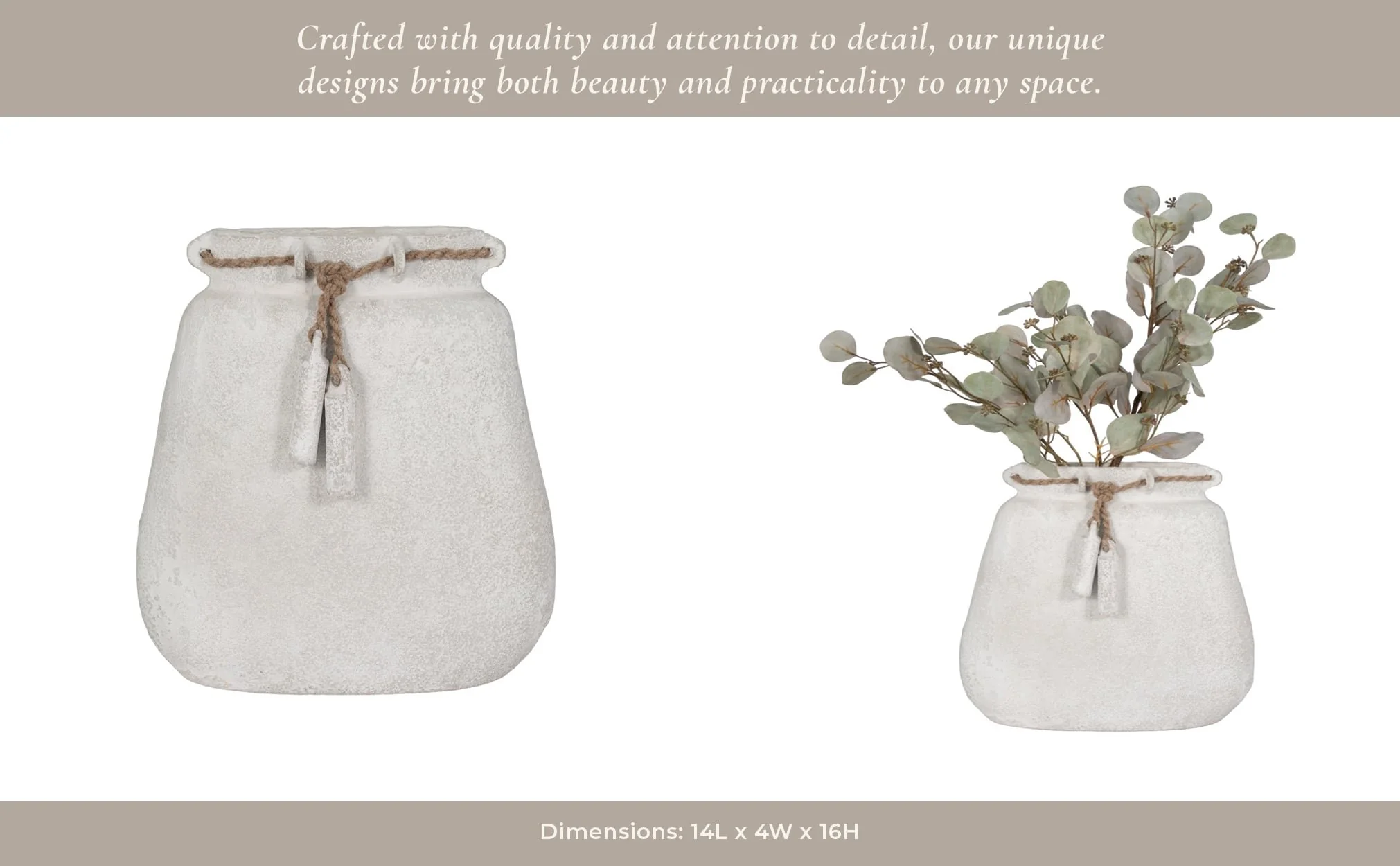 Ecomix, 16"h Vase W/ Jute Detail, White - Image 15