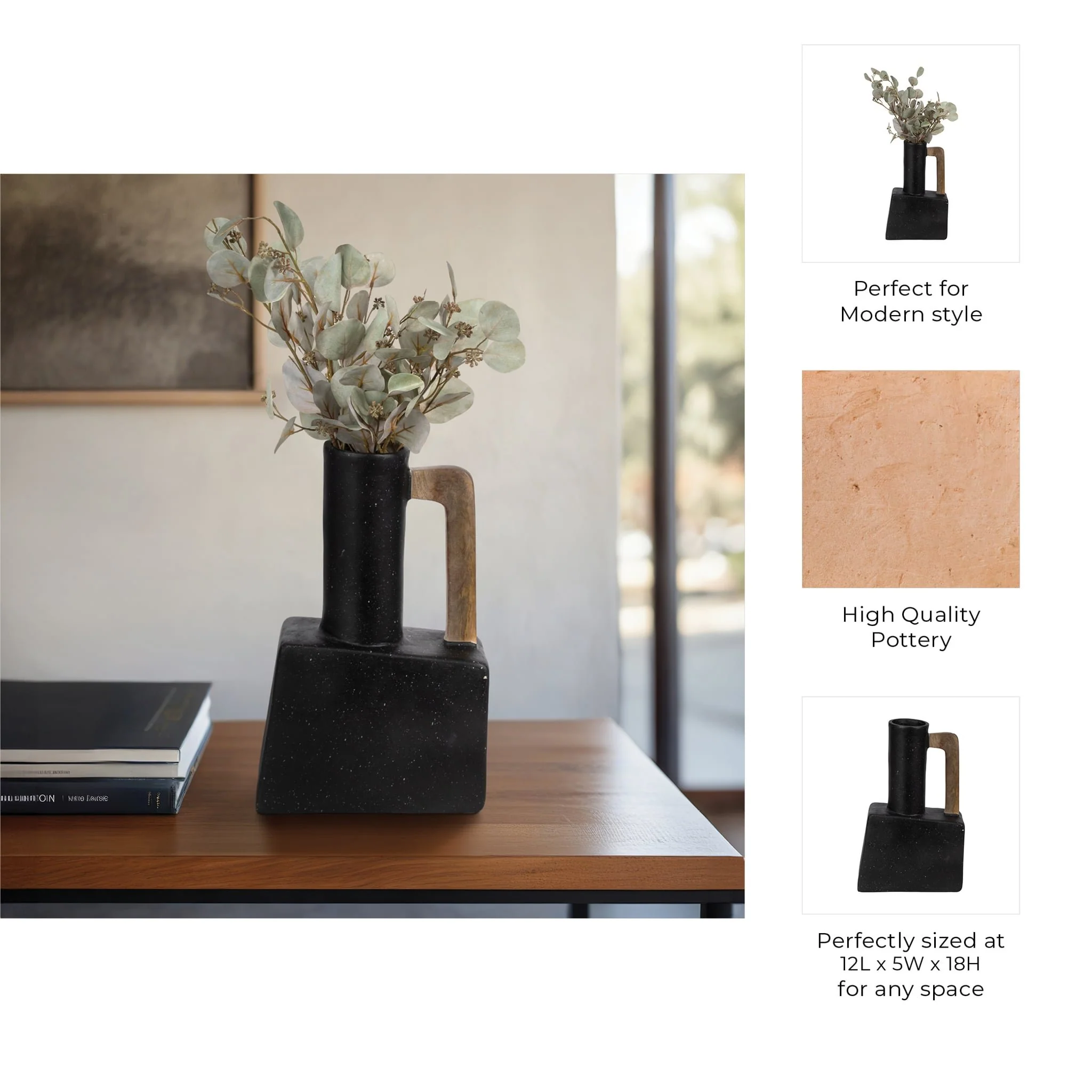 Ecomix, 18" Trendy Vase W Handle, Black - Image 10