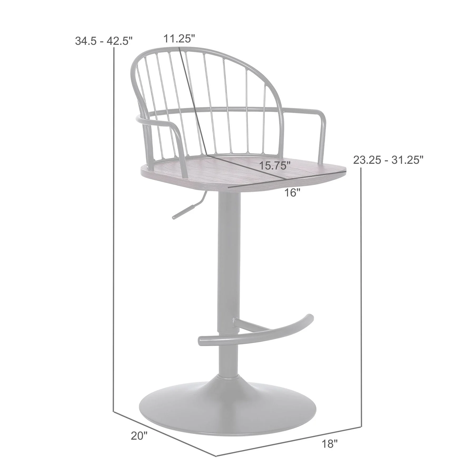 Edward Adjustable Black Wood and Metal Barstool - Image 6