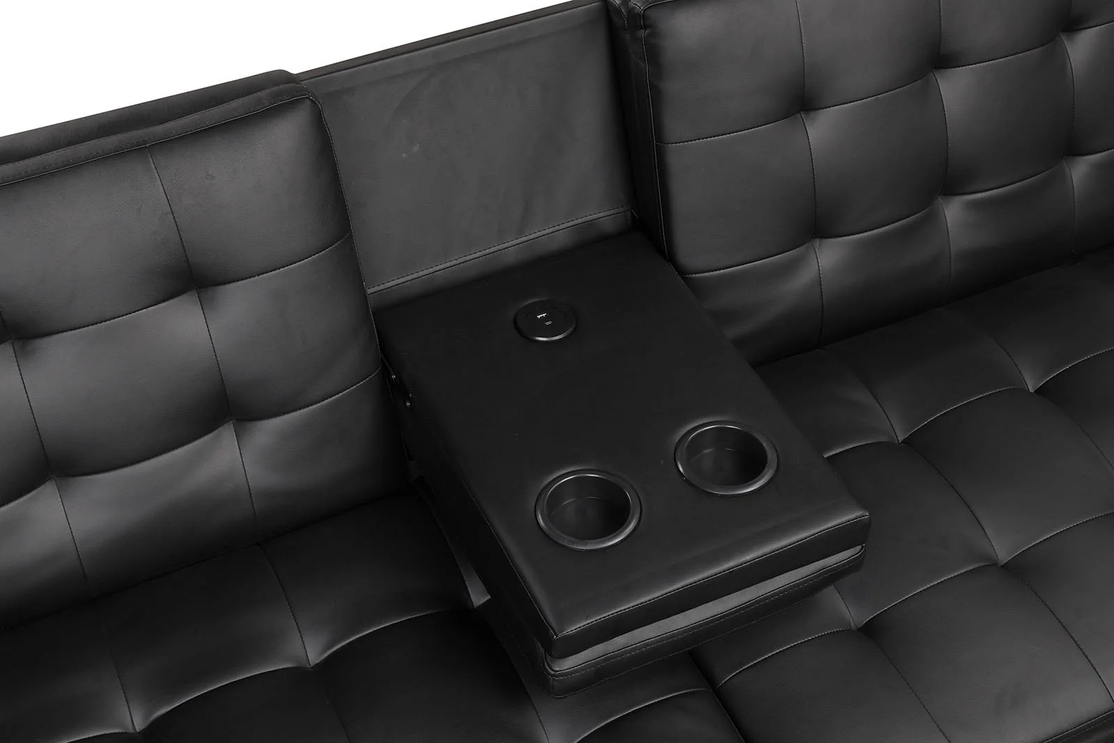 Eidsberg Futon Sofa Bed w/ Drop Down Table, Black - Image 4