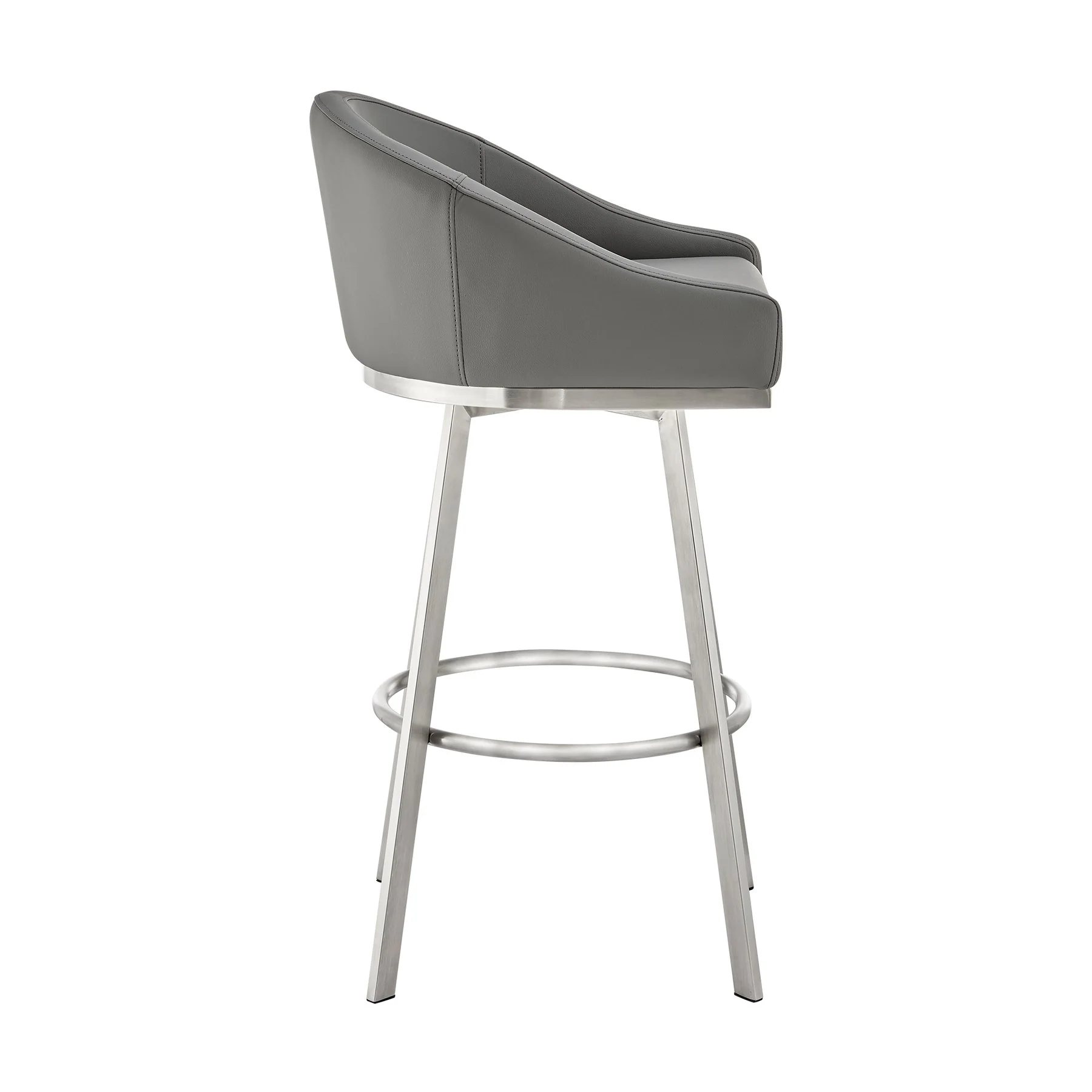 Eleanor 26" Swivel Counter Stool in Brushed Stainless Steel with Gray Faux Leather - Image 3