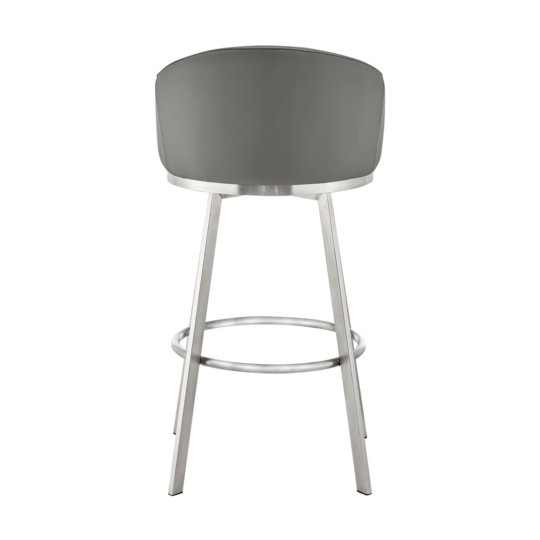 Eleanor 26" Swivel Counter Stool in Brushed Stainless Steel with Gray Faux Leather - Image 5