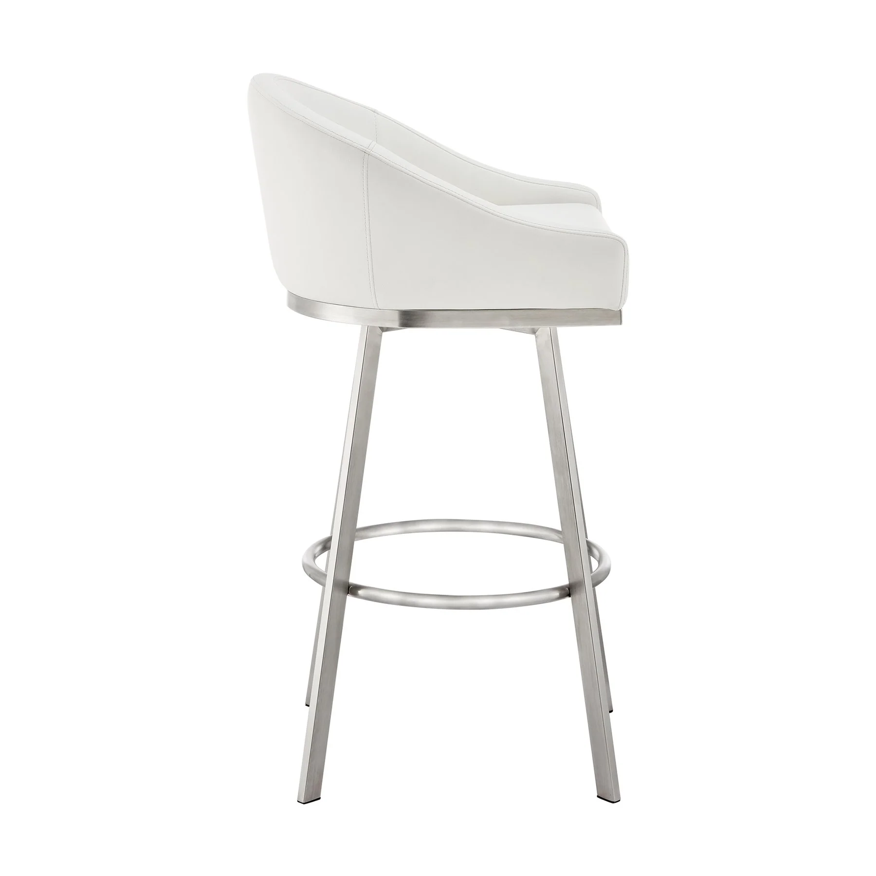 Eleanor 26" Swivel Counter Stool in Brushed Stainless Steel with White Faux Leather - Image 3