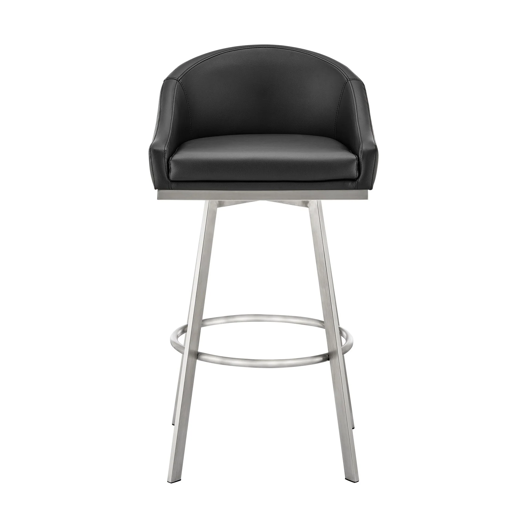 Eleanor 30" Swivel Bar Stool in Brushed Stainless Steel with Black Faux Leather - Image 2