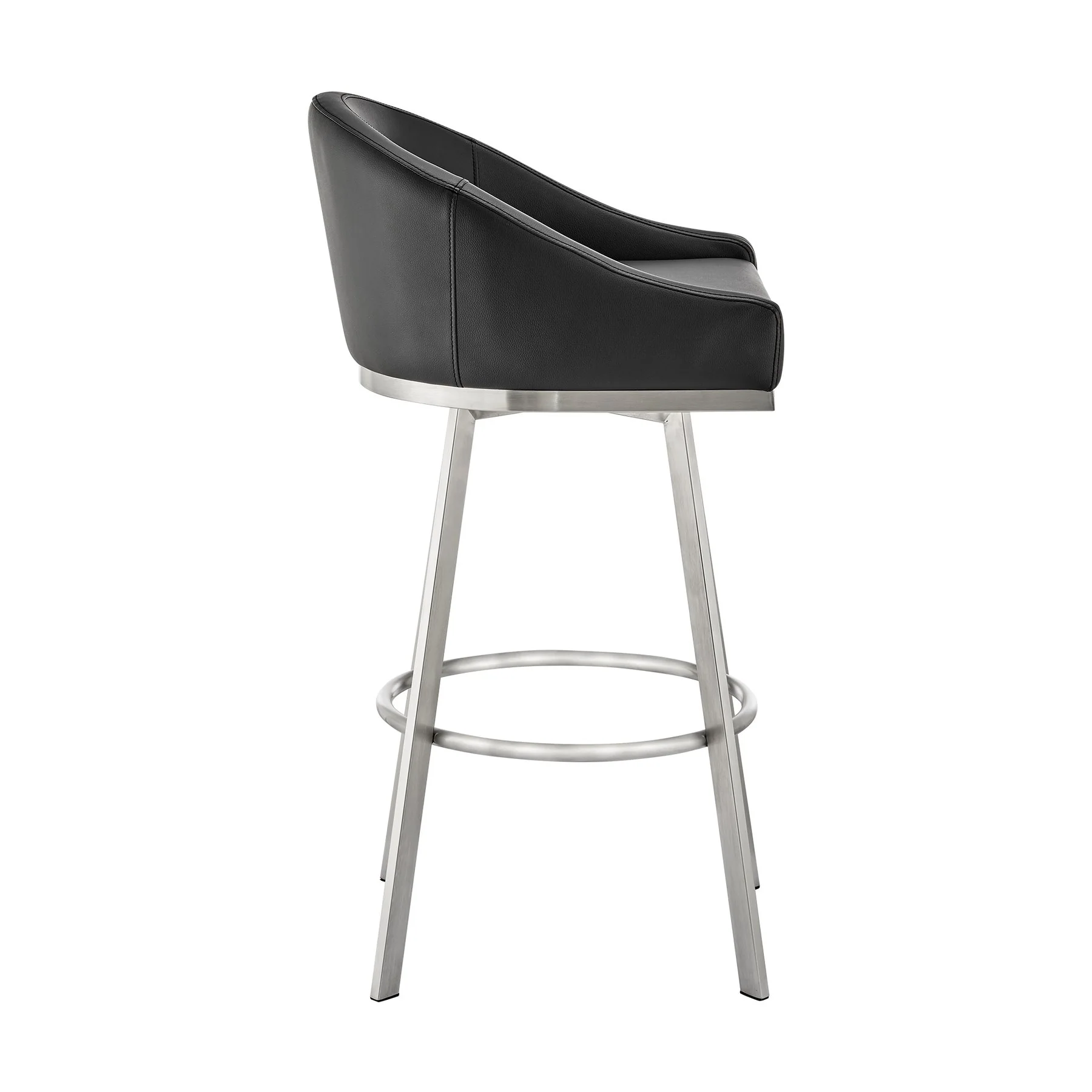 Eleanor 30" Swivel Bar Stool in Brushed Stainless Steel with Black Faux Leather - Image 3