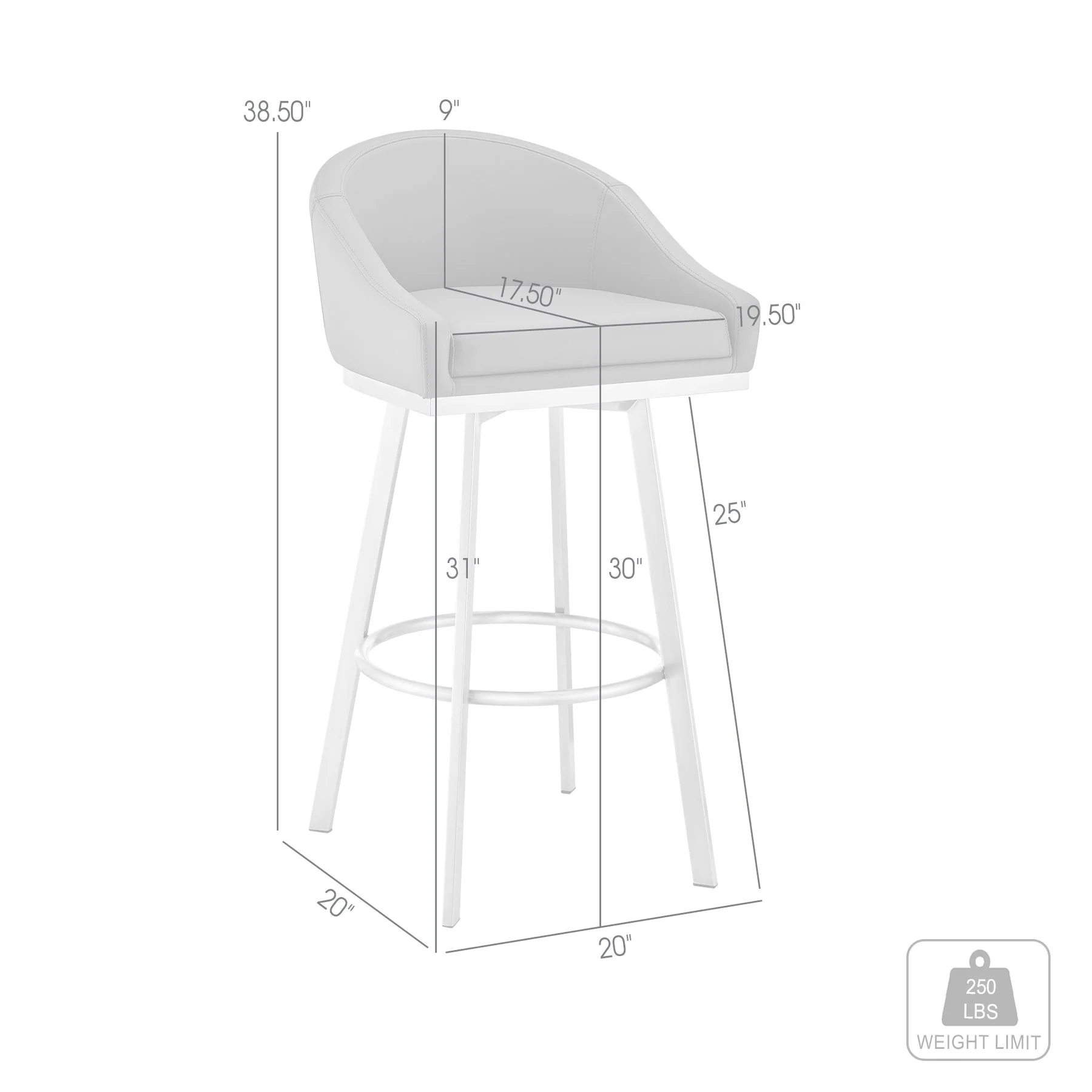Eleanor 30" Swivel Bar Stool in Brushed Stainless Steel with White Faux Leather - Image 9