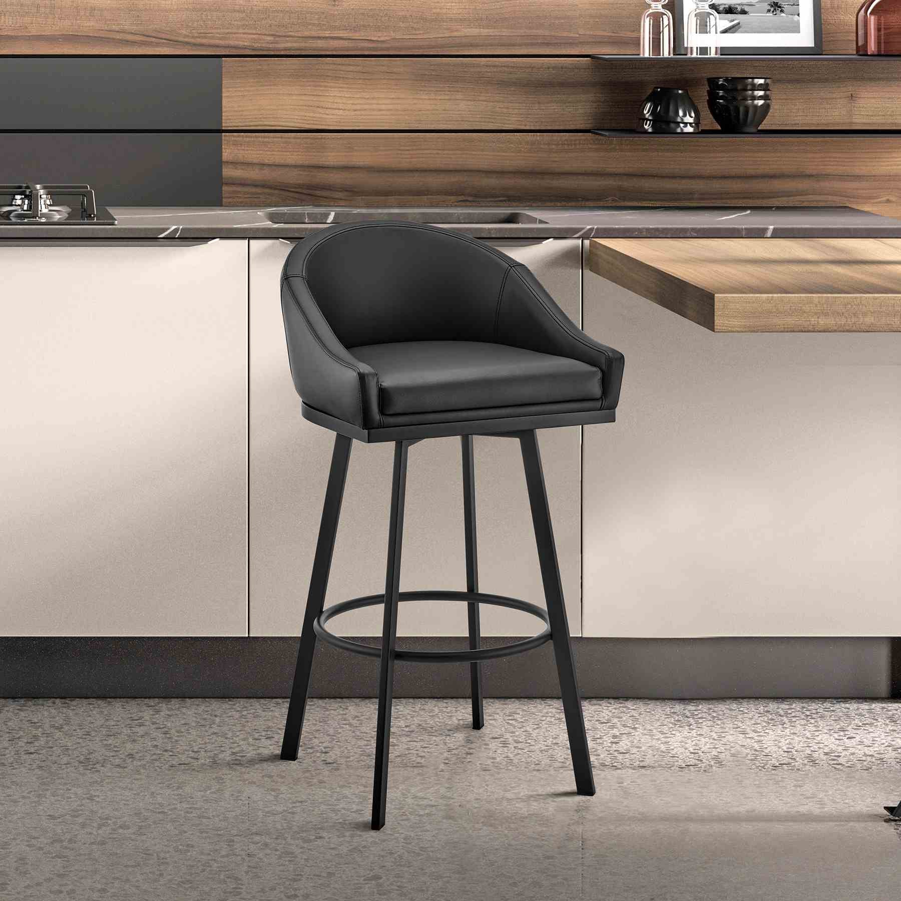 Eleanor Swivel Bar Stool in Black Metal with Black Faux Leather - Image 12