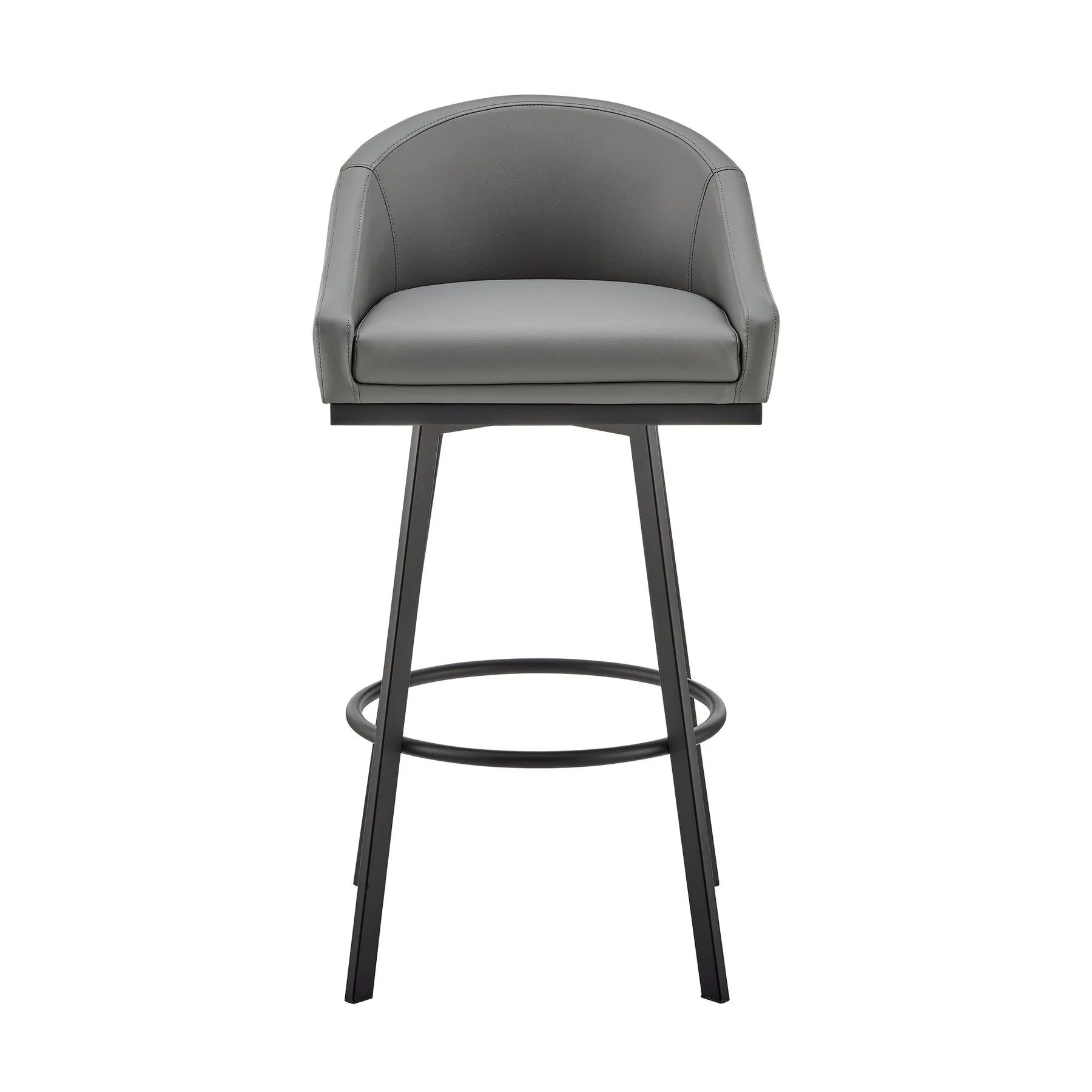Eleanor Swivel Bar Stool in Black Metal with Gray Faux Leather - Image 2