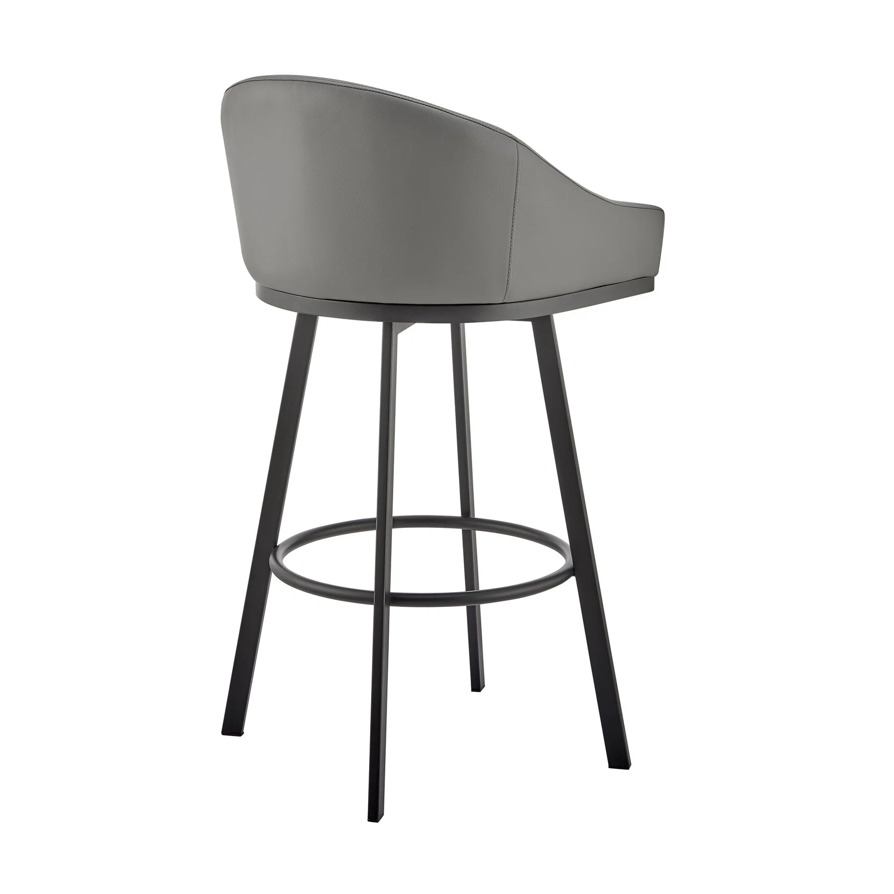 Eleanor Swivel Bar Stool in Black Metal with Gray Faux Leather - Image 4