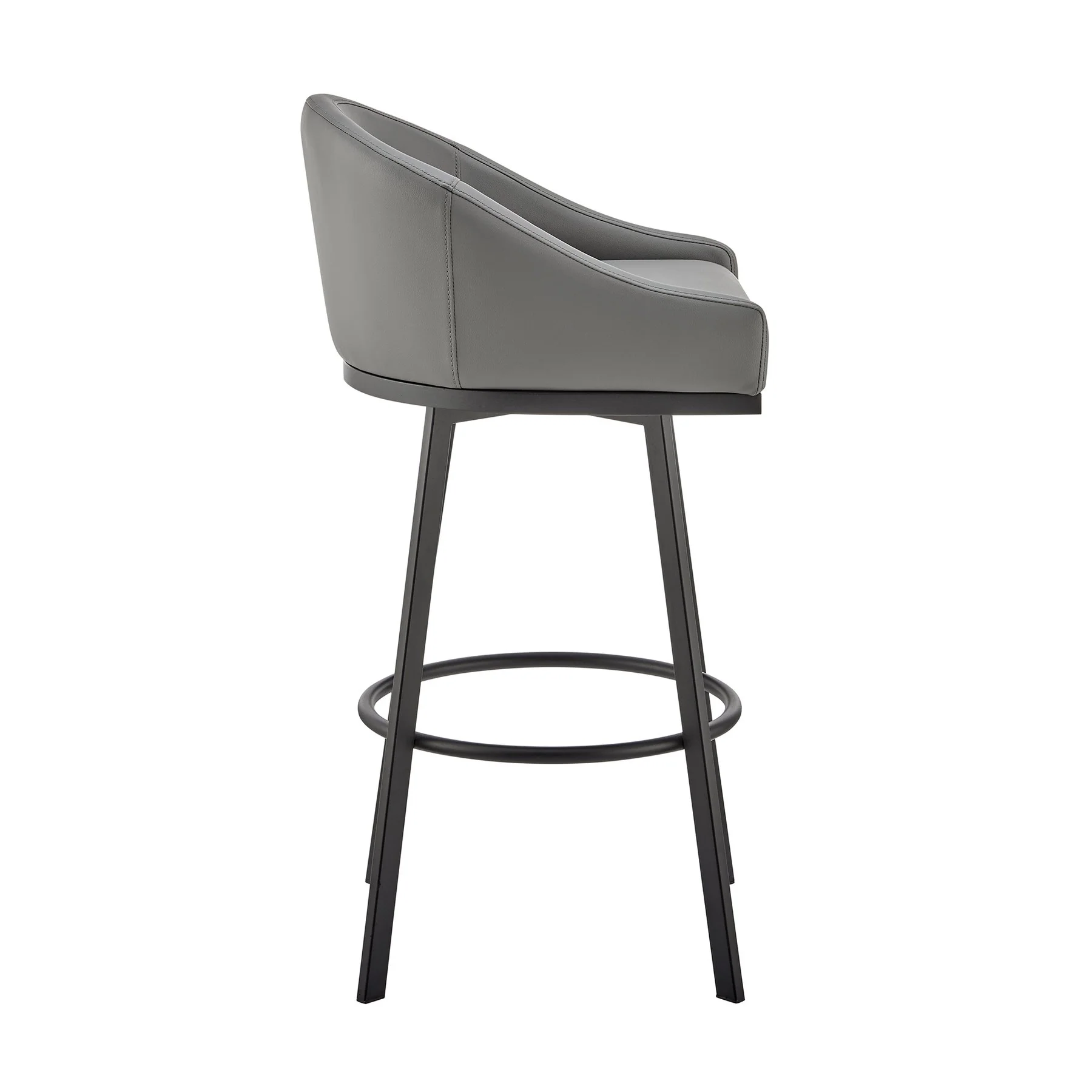 Eleanor Swivel Counter Stool in Black Metal with Gray Faux Leather - Image 3