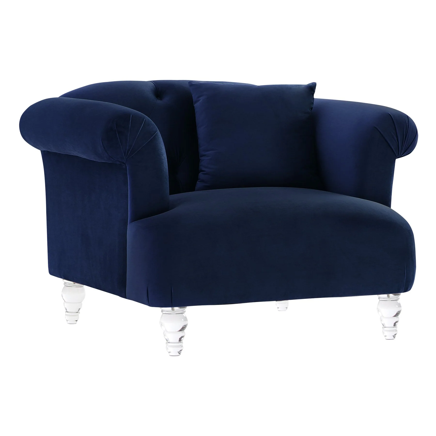 Elegance Contemporary Chair in Blue Velvet with Acrylic Legs - Image 2