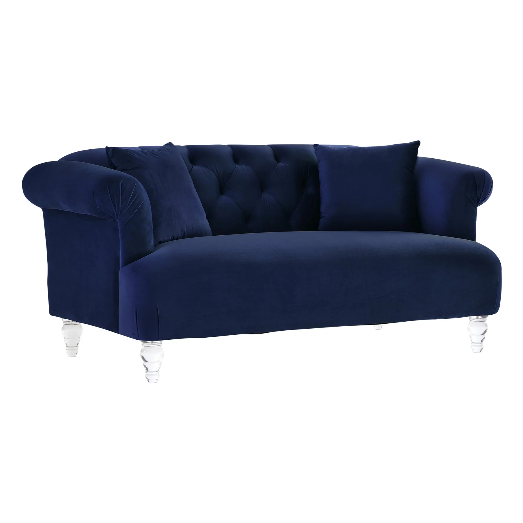 Elegance Contemporary Loveseat in Blue Velvet with Acrylic Legs - Image 2