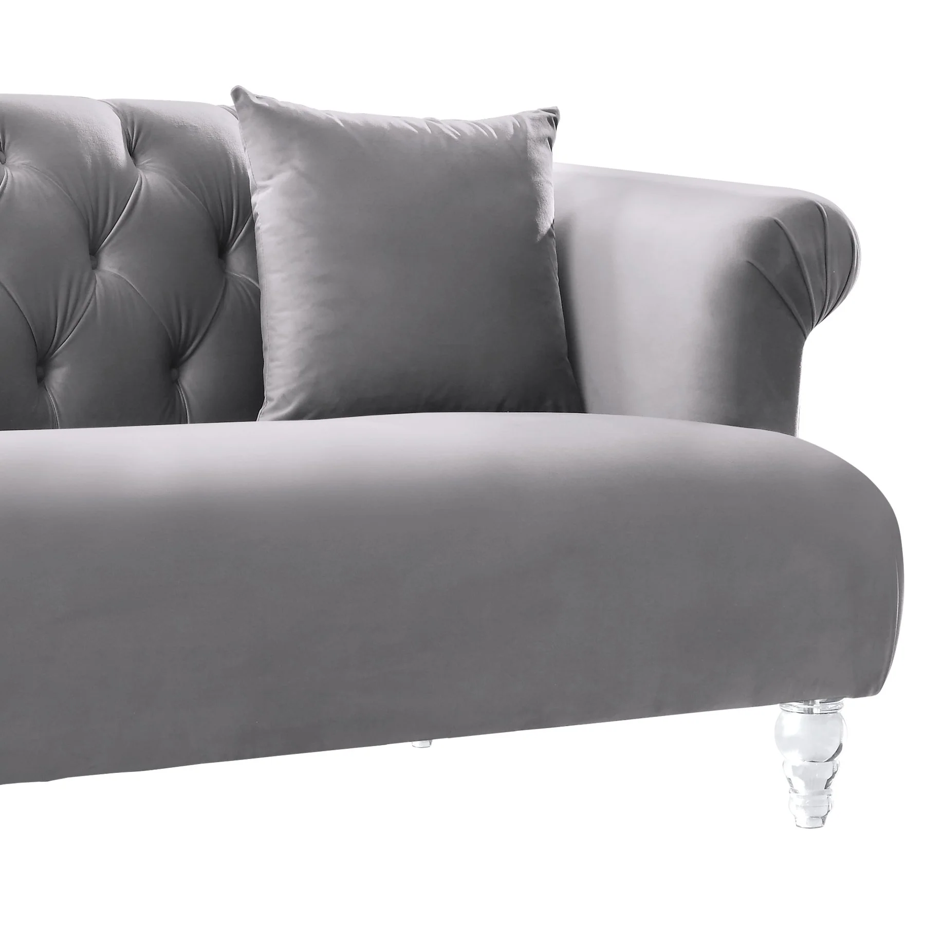 Elegance Contemporary Loveseat in Gray Velvet with Acrylic Legs - Image 2