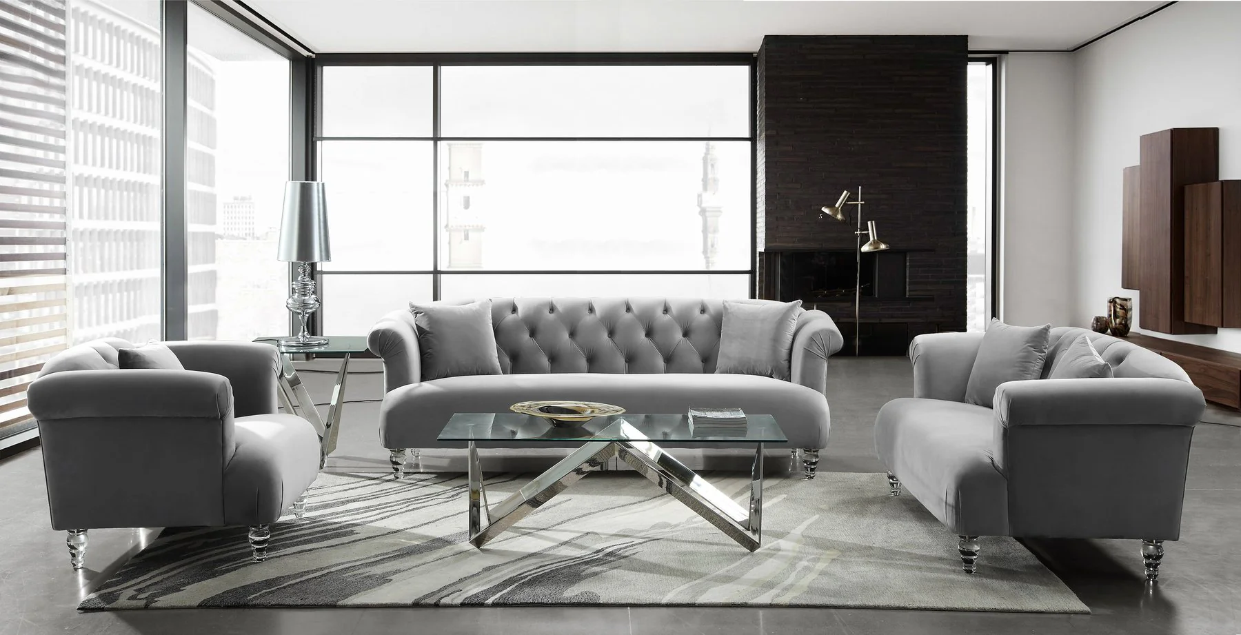 Elegance Contemporary Loveseat in Gray Velvet with Acrylic Legs - Image 4