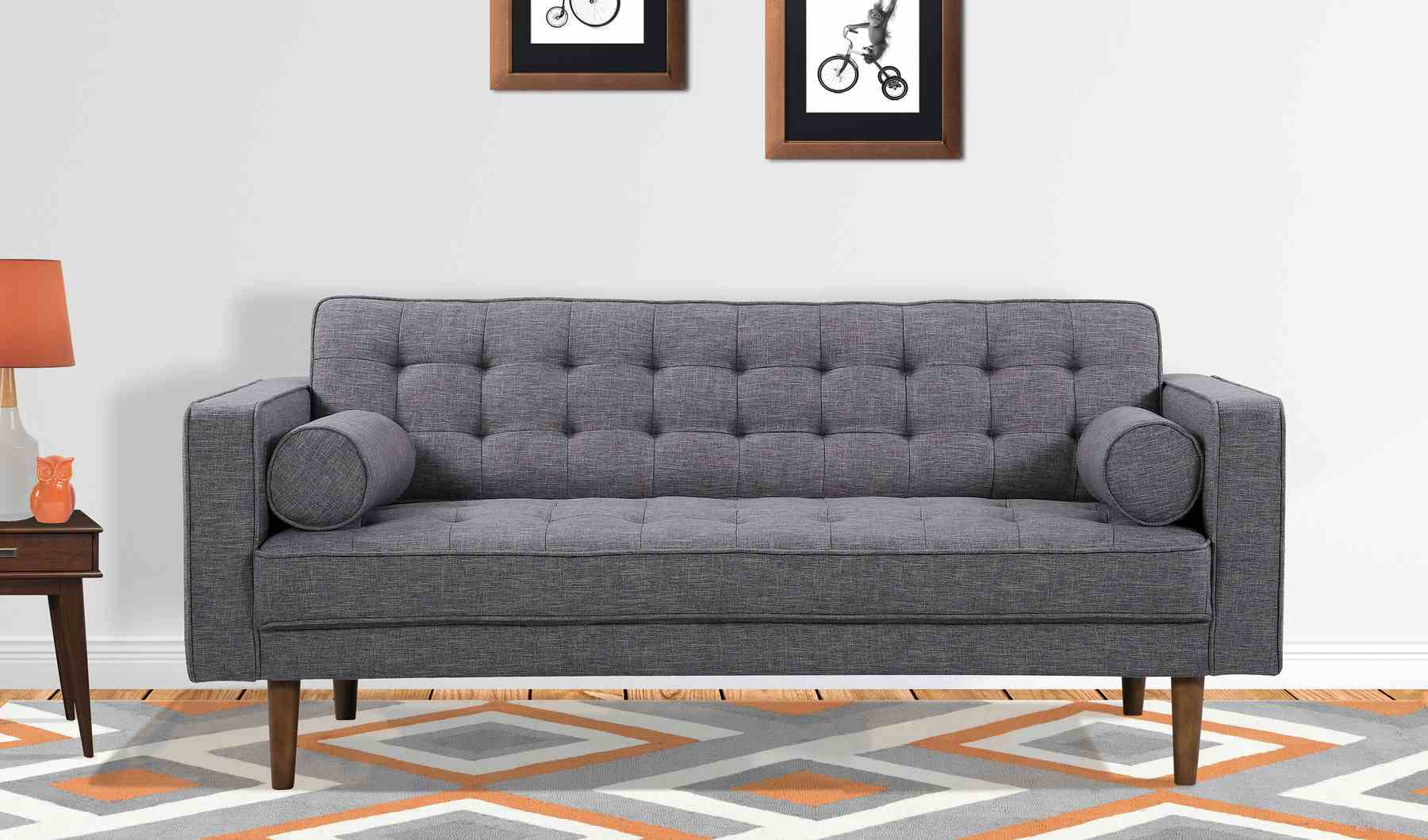 Element Mid-Century Modern Loveseat in Dark Gray Linen and Walnut Legs - Image 6