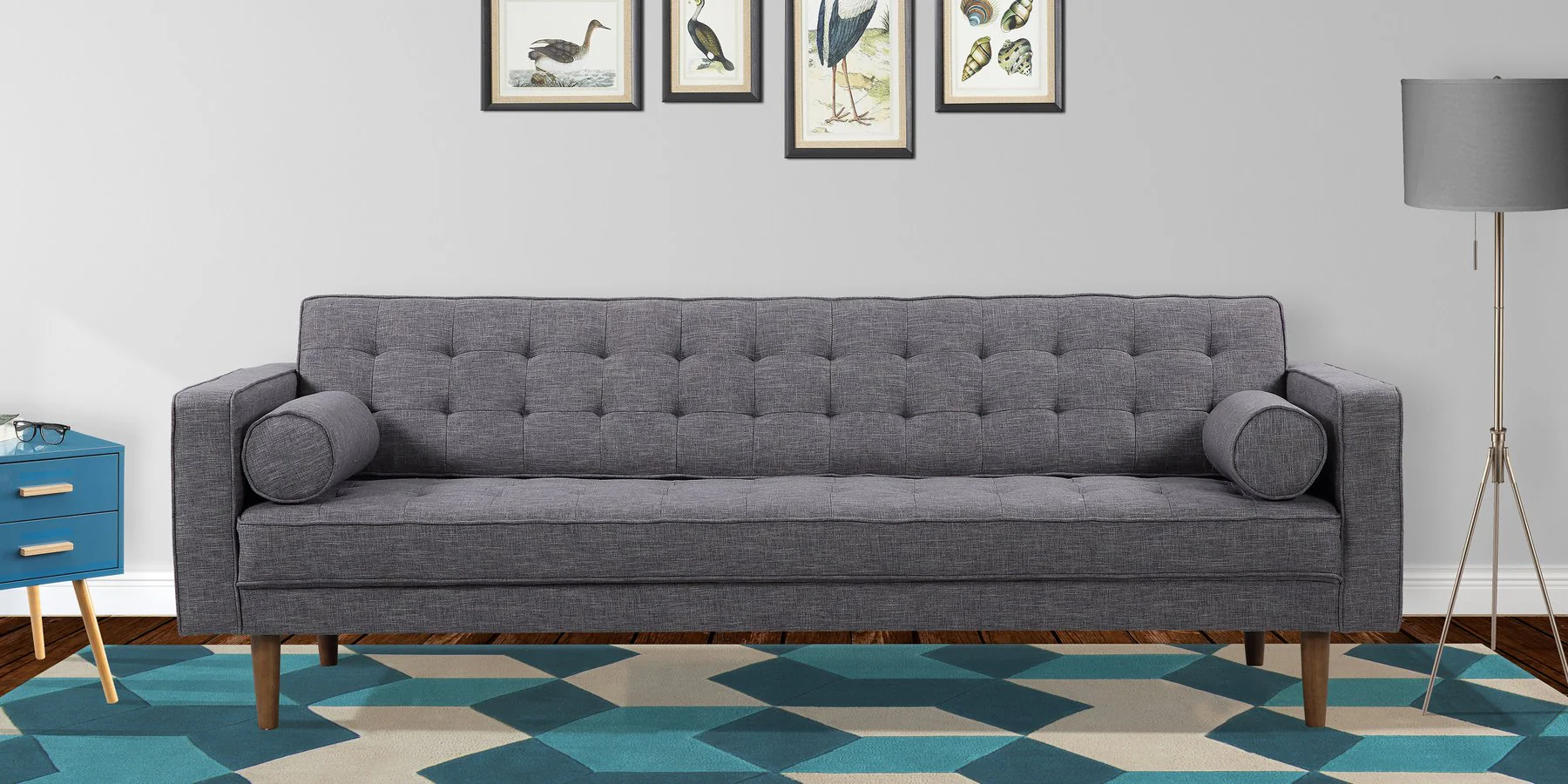 Element Mid-Century Modern Sofa in Dark Gray Linen and Walnut Legs - Image 7