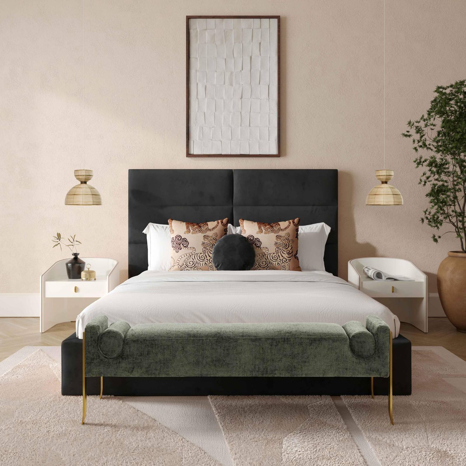 Eliana Black Velvet Queen Bed - Image 2