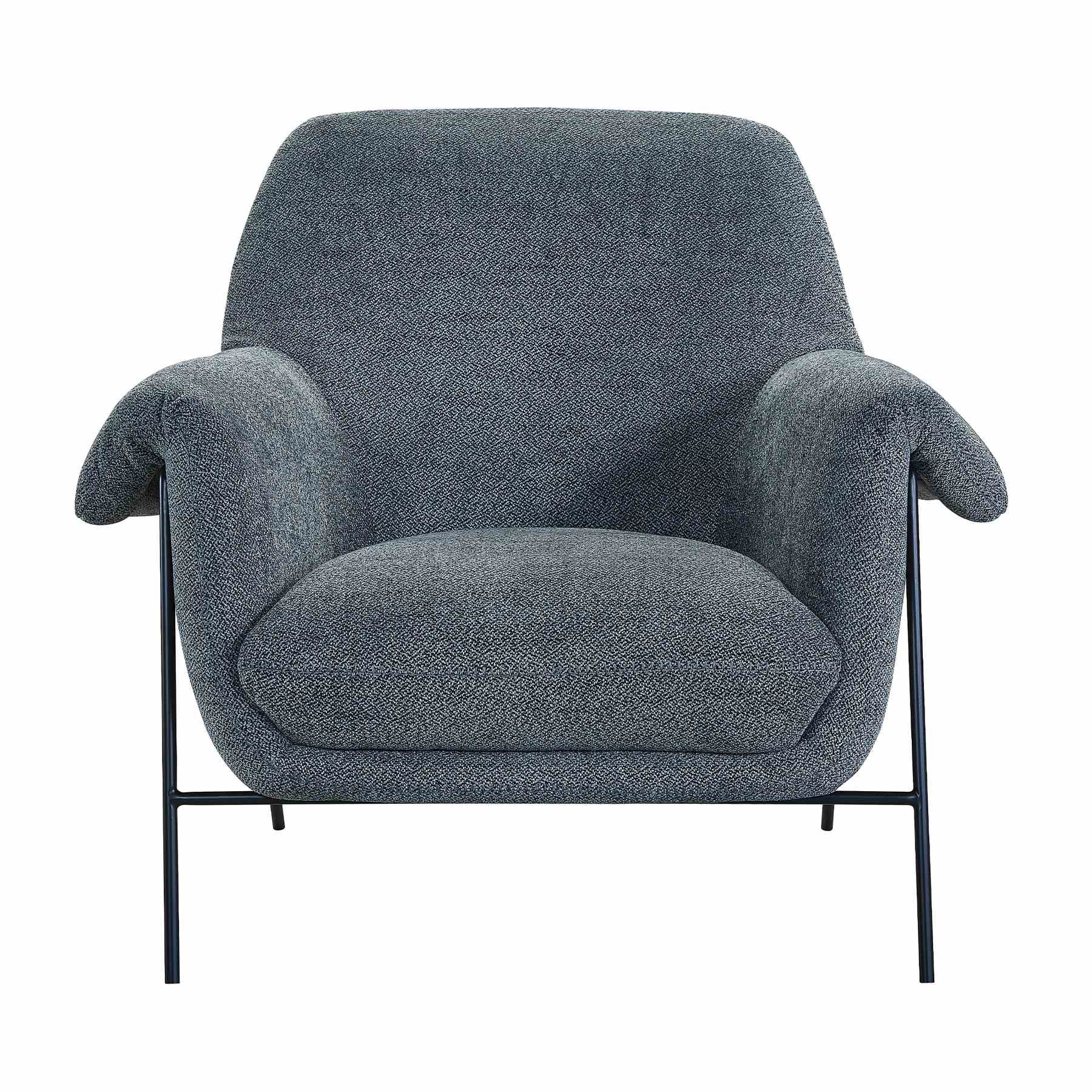 Elie Contemporary Accent Chair in Black Metal Finish and Pewter Fabric - Image 2